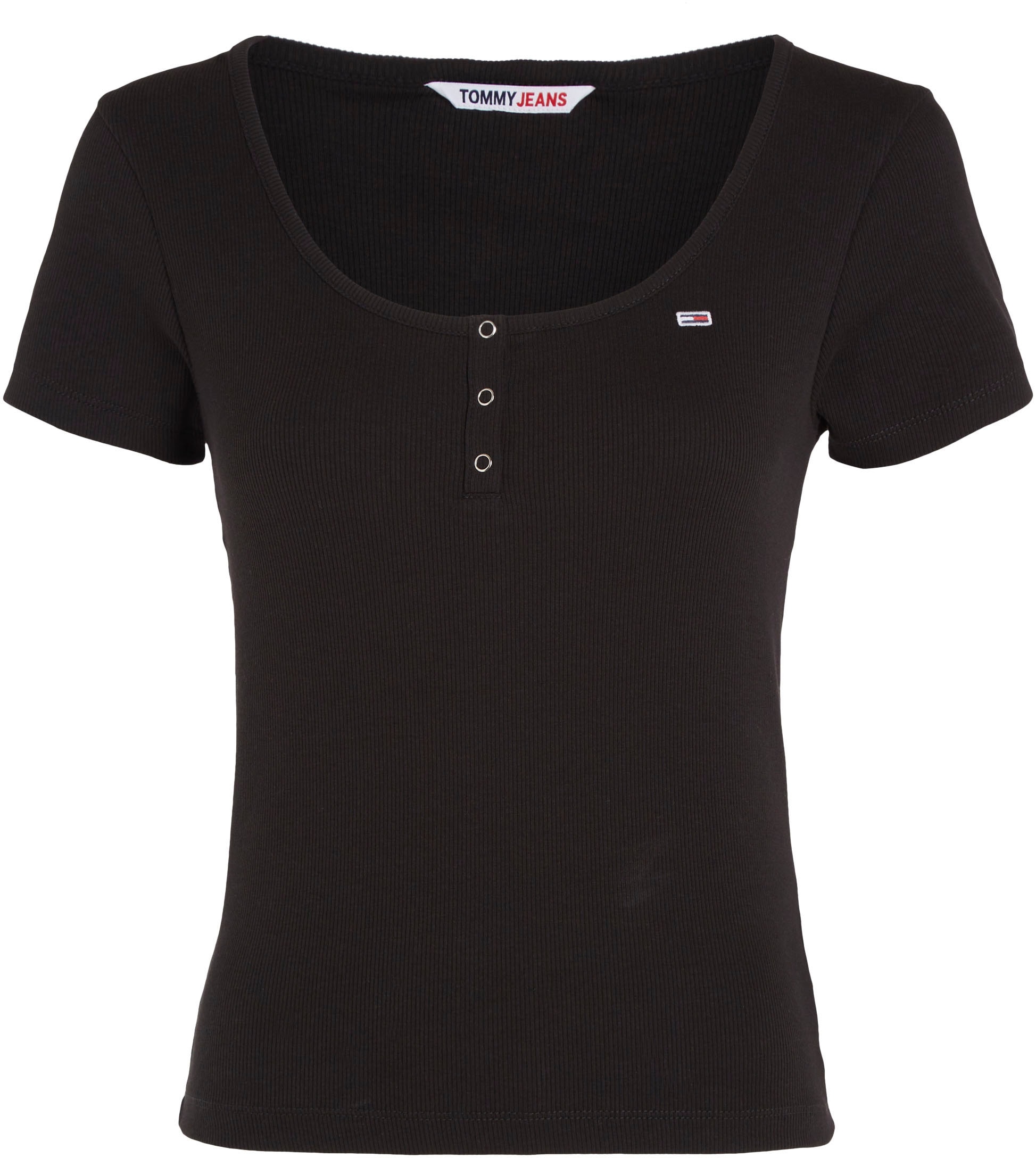 Tommy Jeans T-Shirt »TJW Jeans Logostickerei bei ♕ C-NECK«, BBY BUTTON mit Tommy RIB