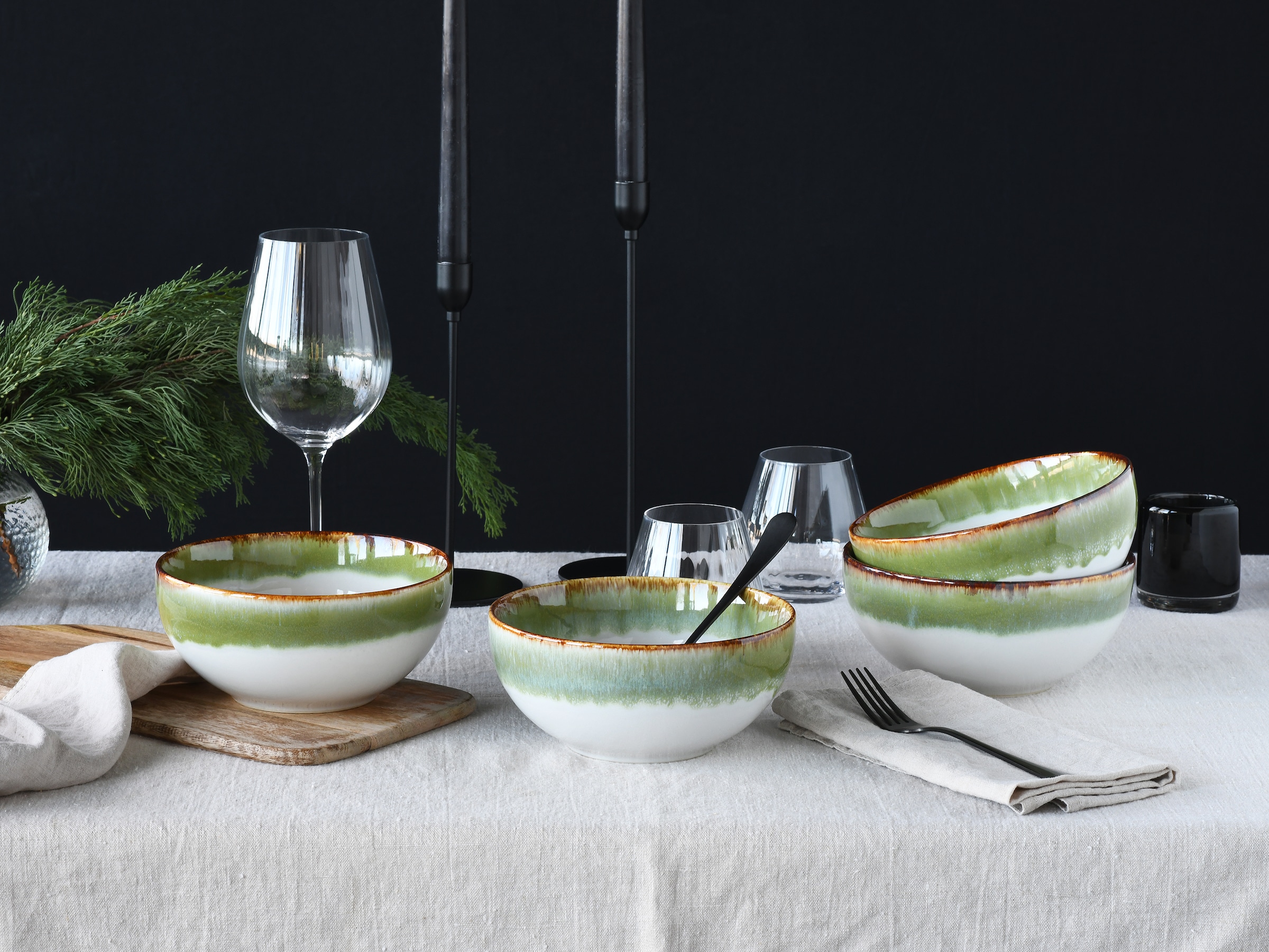 CreaTable Schale »Cascade, Buddha Bowl 17,5 cm 4-tlg« 4 Stk. aus Steinzeug Rekativglasur, Healthy Food