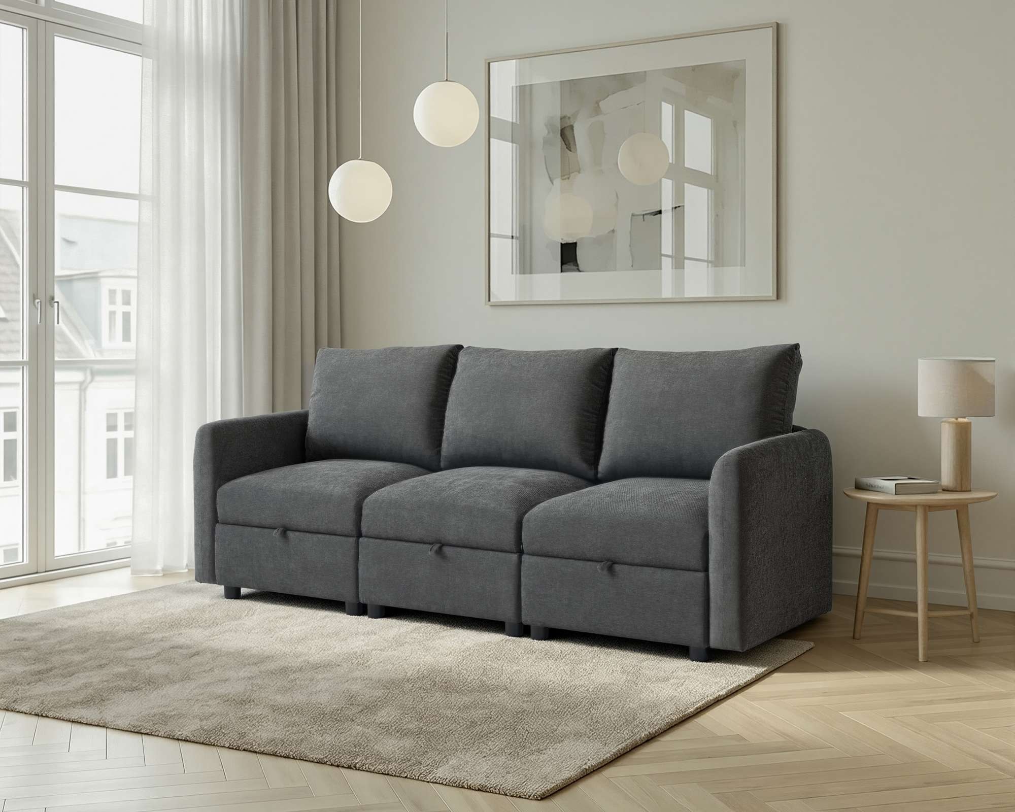 Dorel Home 3-Sitzer »STILHUS Modularsofa mit Stauraum, Breite 220 cm, Chenille-Bezug« als Modul oder separat verwendbar - individuell kombinierbar