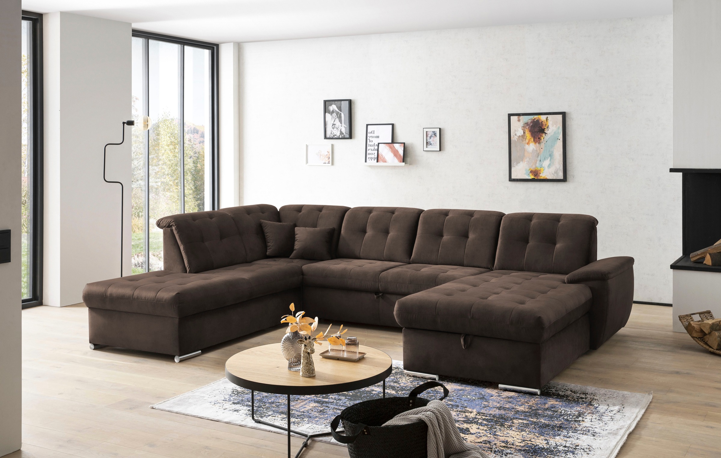 exxpo - sofa fashion Wohnlandschaft »Durango, aufwendige Sitz- und Rückenverarbeitung, bequem, U-Form«, inkl. Kopfteilverstellung, wahlweise mit Bettfunktion und Bettkasten