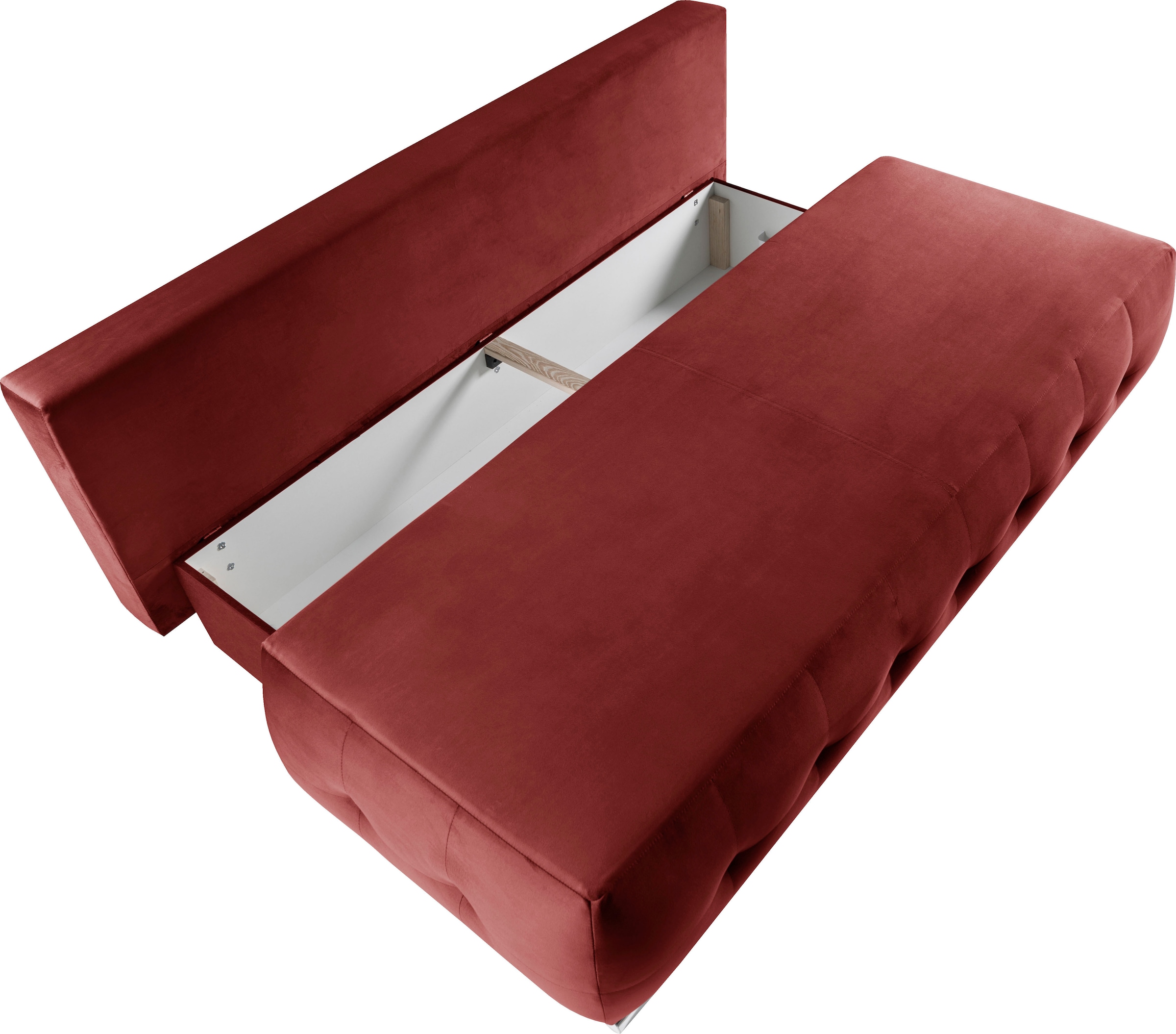 WERK2 Schlafsofa »Monaco Design Bettsofa, pflegeleichter Samtoptik Bezug, Breite 205cm«, 2-Sitzer Schlafcouch mit Bettkasten & funkelnden Ziersteinchen