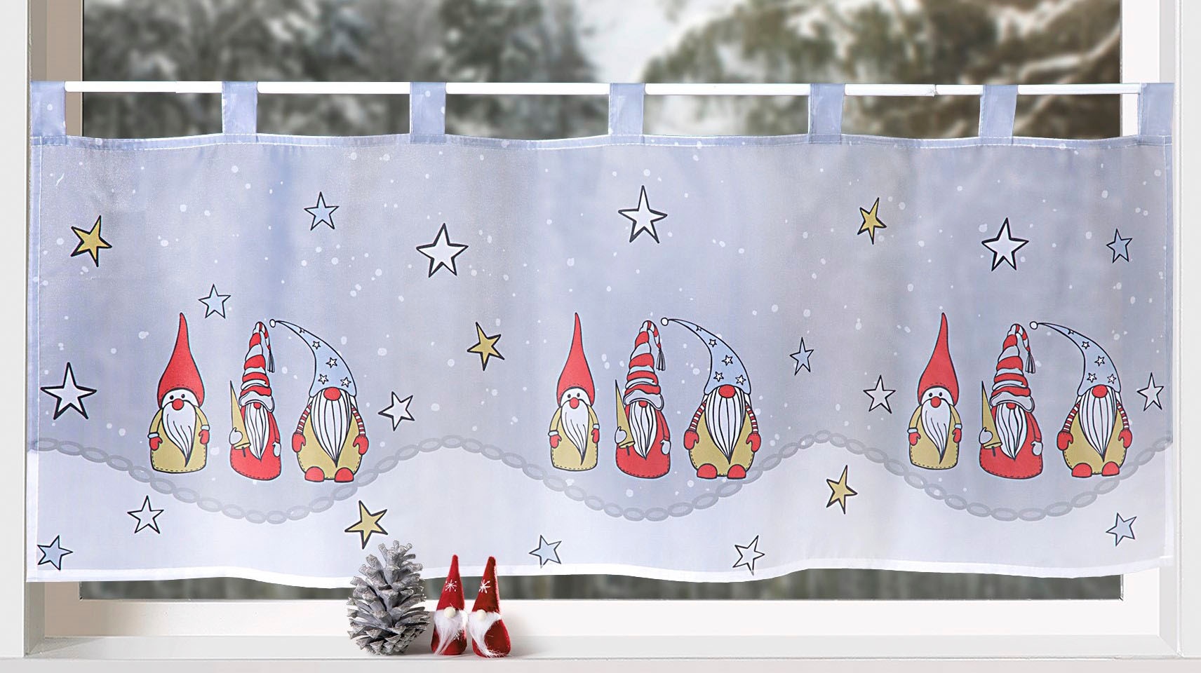 Weckbrodt Scheibengardine »Wichtel mit Sternen«, (1 St.), Bistro, Microsatin, Weihnachten, HxB 45x120cm, Gardine, Store