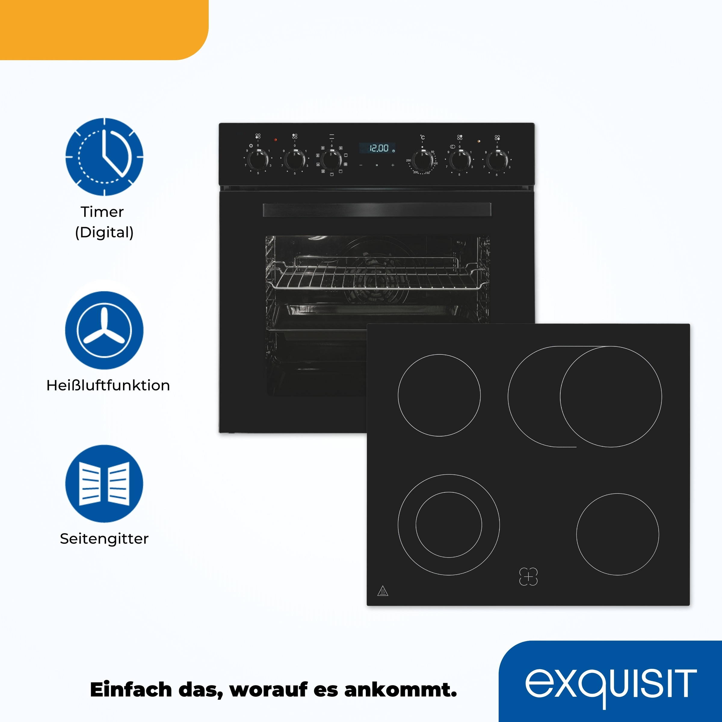 exquisit Elektro-Herd-Set »EHE285-HBZ-020«, mit Teleskopauszug nachrüstbar