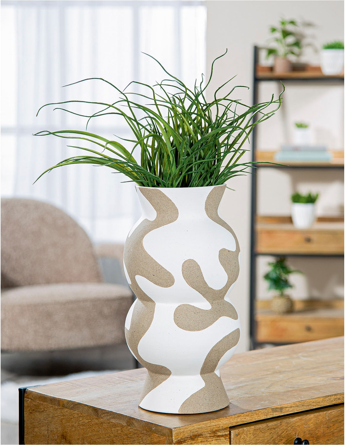 GILDE Tischvase »Vase rund Areno beige; weiß H. 35 cm«, (1 St.)
