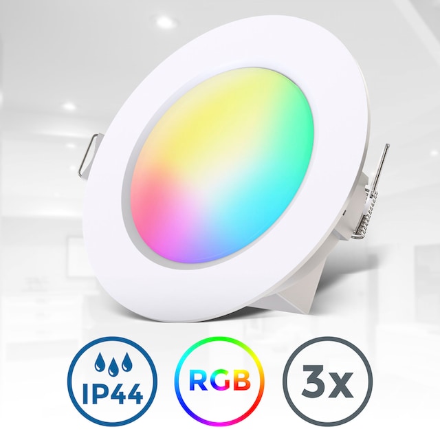 450lm, 3.000K, Jahren mit Ø9,2cm«, 3er-Set kaufen flammig-flammig, 4,8W, 3 Dimmbar B.K.Licht online 3 Lichteffekte, XXL | Einbauleuchte »BK_EL1542 RGB-LED Garantie IP44, Badeinbaustrahler, RGBW,