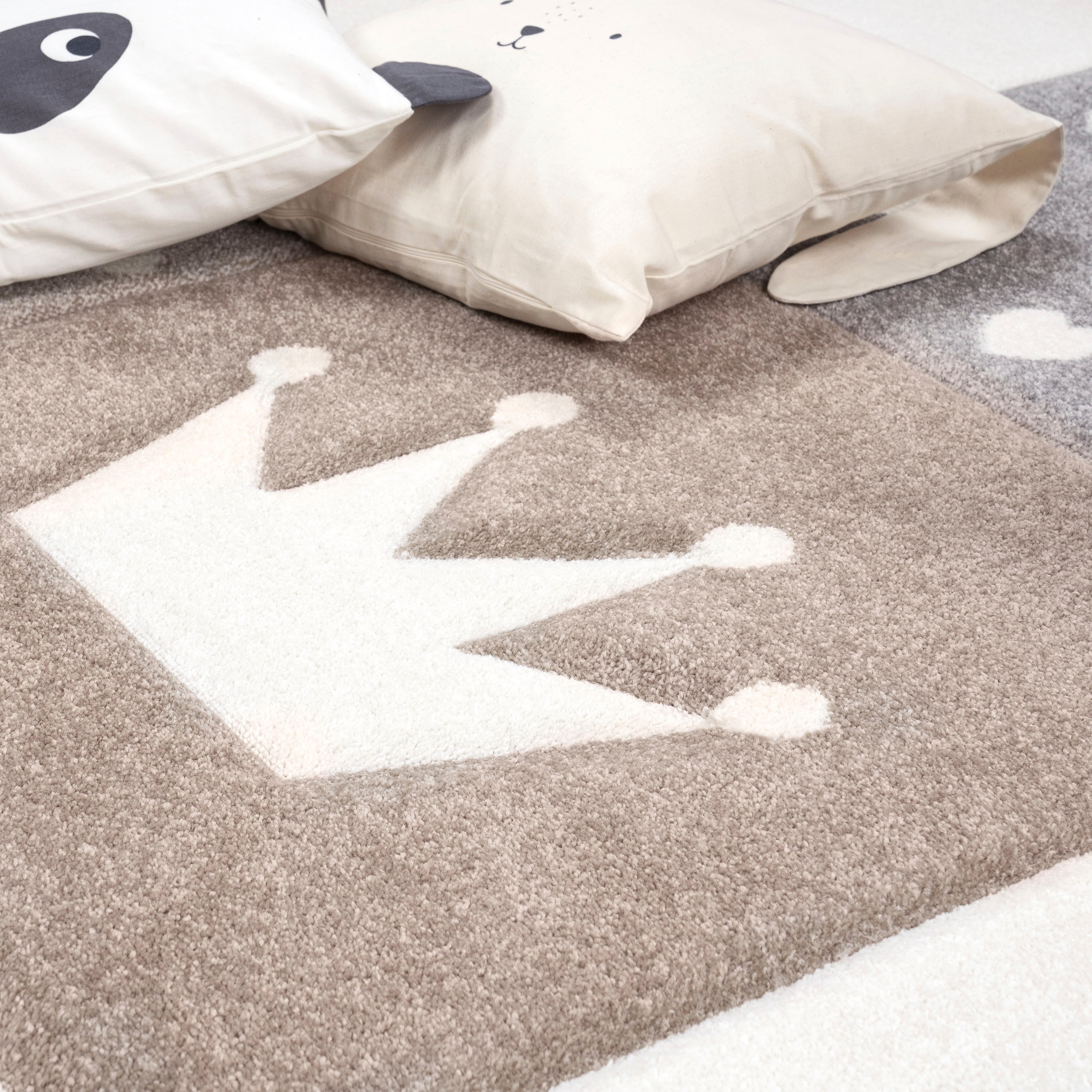 Paco Home Kinderteppich »Cosmo 339«, rund, 16 mm Höhe, Kurzflor, Pastell-Farben, 3D-Effekt, Motiv Herz, Punkte & Krone