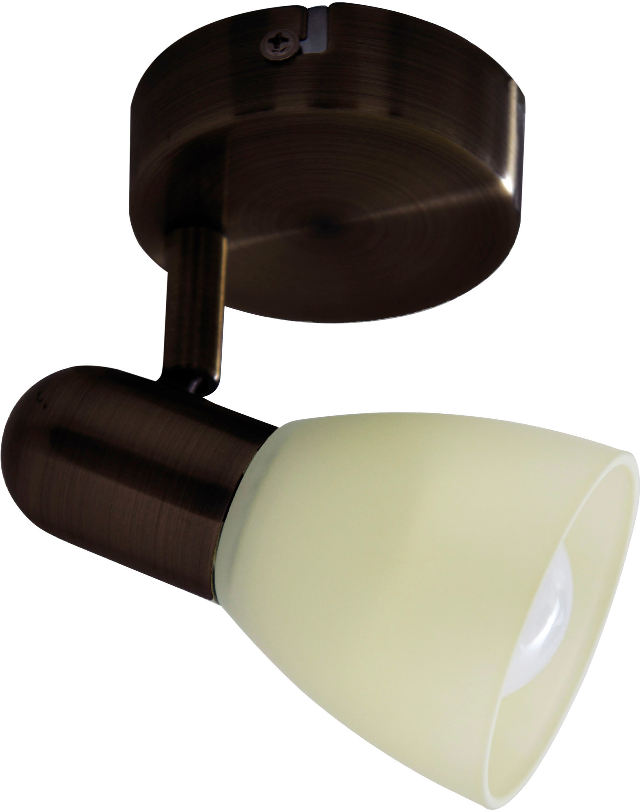 näve LED Deckenspot »Mestre«, 1 flammig, Leuchtmittel E14 | LED wechselbar, 1er LED Wand-u. Deckenspot, E14, braun, Glasschirm weiß