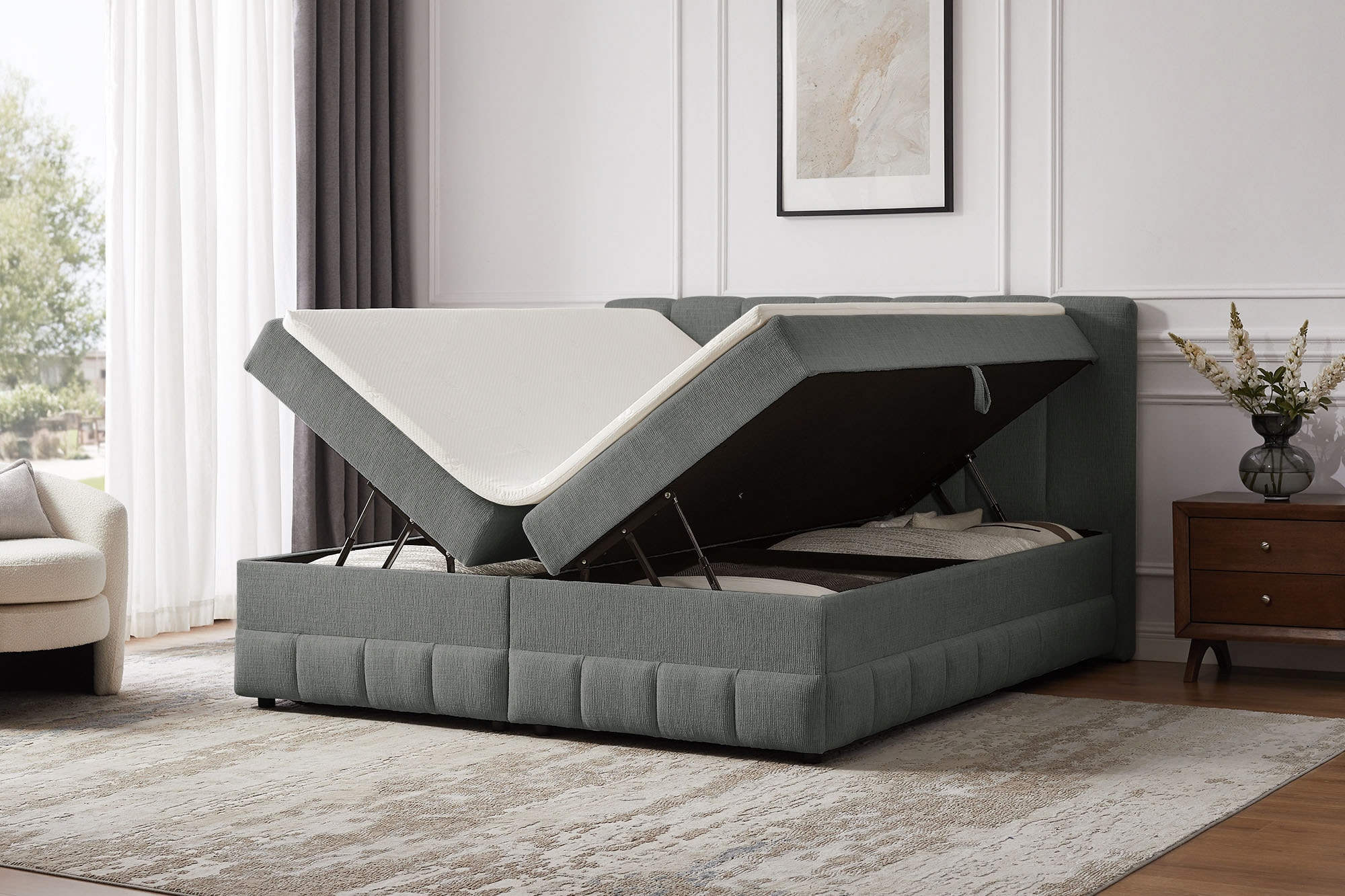 OTTO home Boxbett »Likely inkl. Bettkasten, Liegefläche 180x200 cm, in Boxspring-Optik«, inkl. Topper, erhältlich in verschiedenen Farben