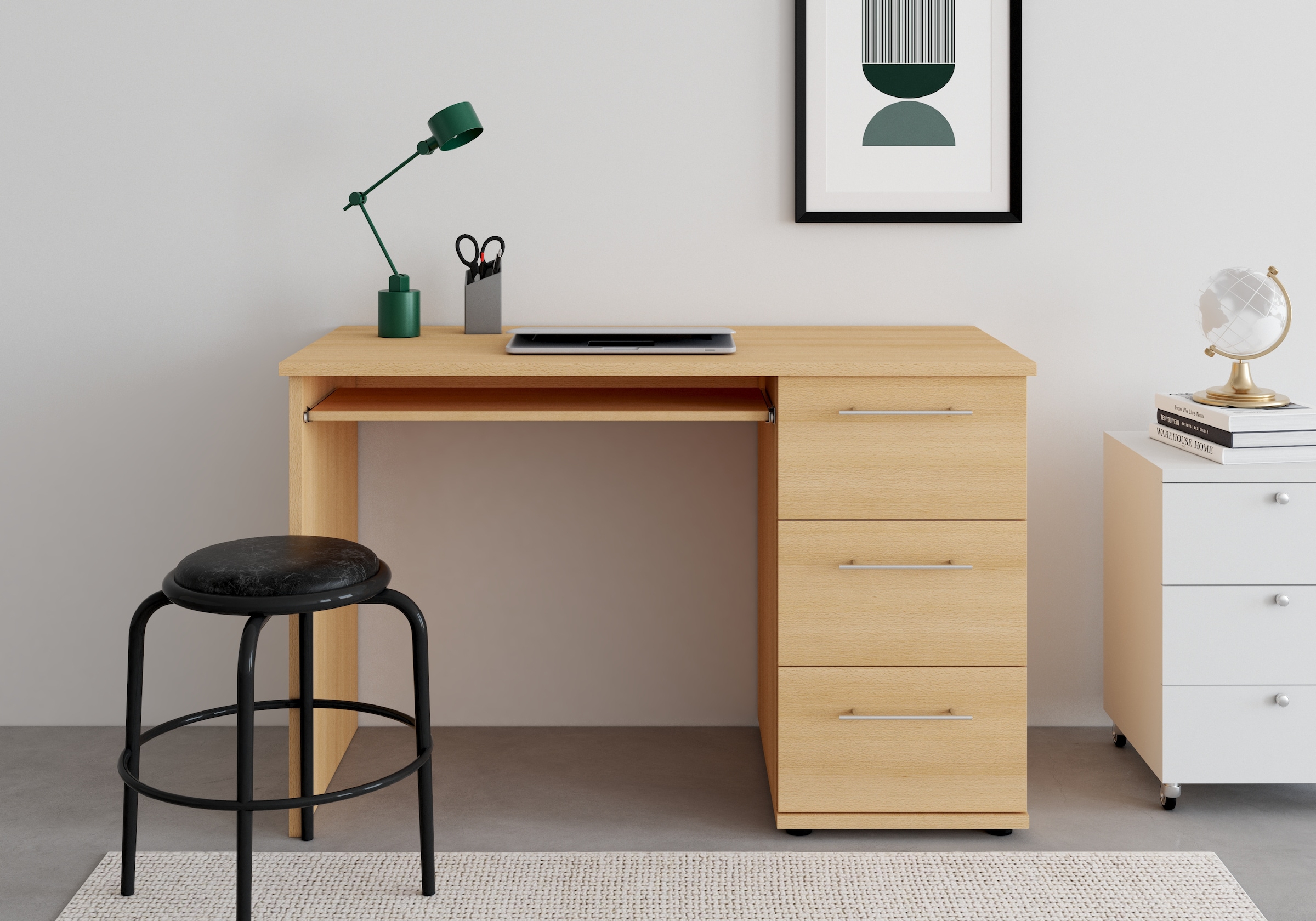VOGL Möbelfabrik Schreibtisch »Tobi, optional mit Tastaturauszug,«, mit 3 Schubkästen, Breite 115 cm, Made in Germany