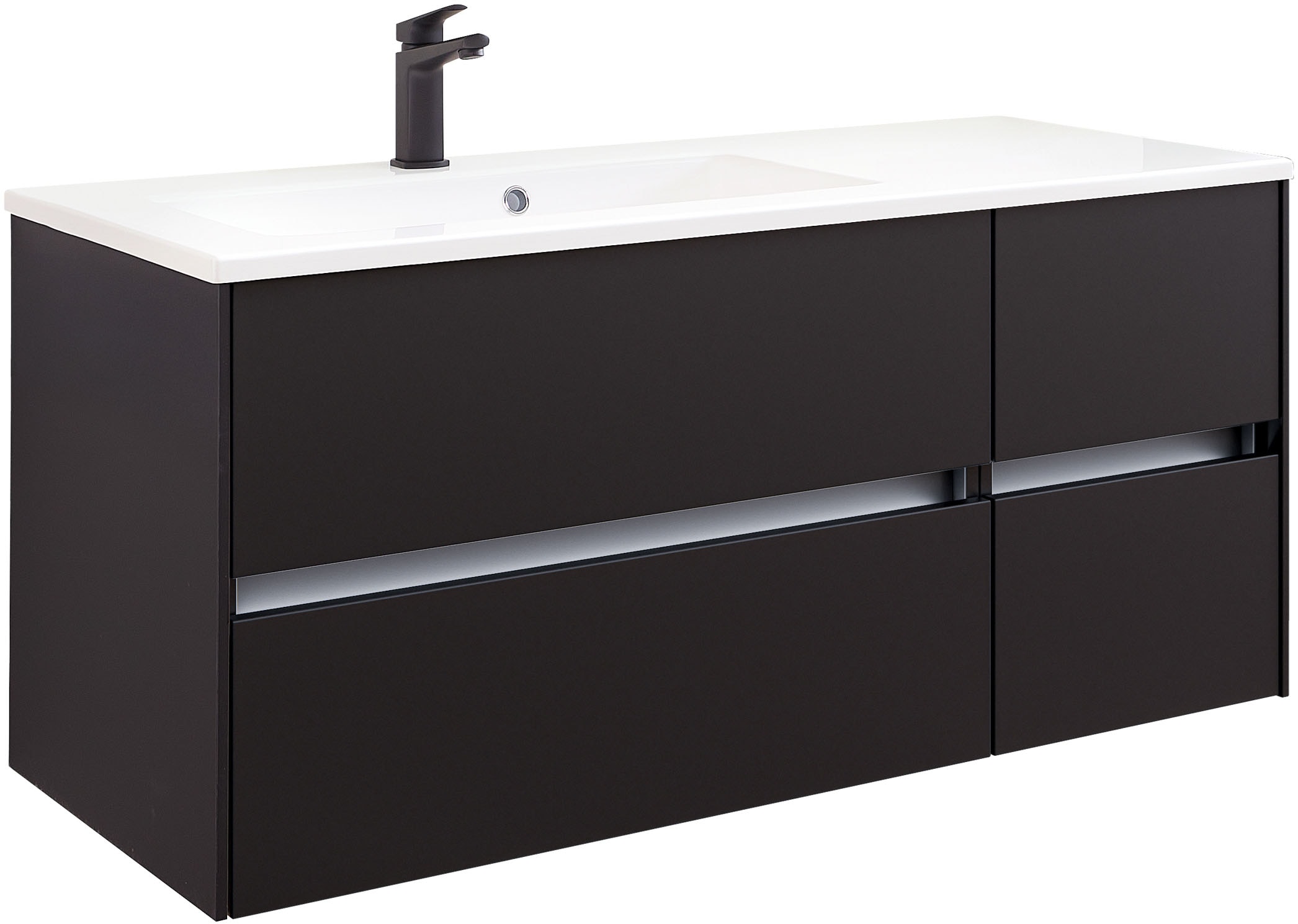 Saphir Waschtisch "Solid-Surface-Waschtisch mit Unterschrank Serie 6010,vormontiert,113cm" 2 Stk. tlg. Waschplatz, 4 Schubladen, LED-Beleuchtung, Badmöbel Set mit Waschtisch