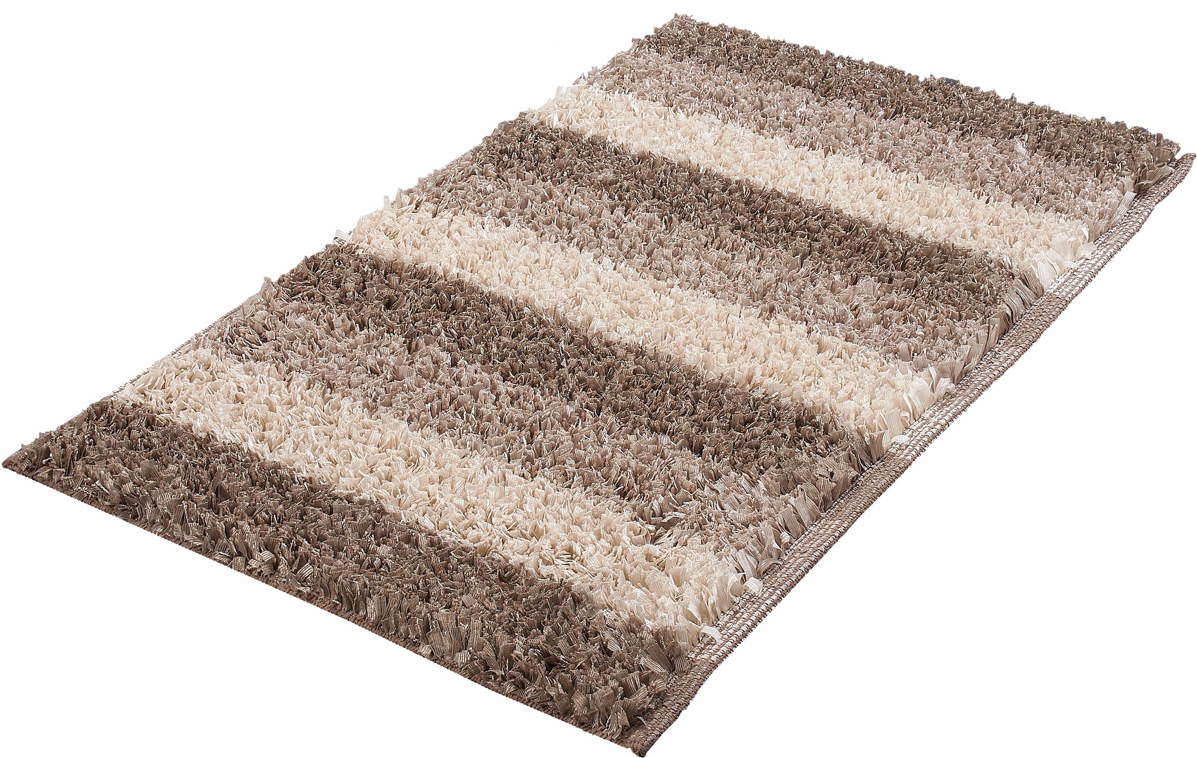 Kleine Wolke Badematte »Lounge«, rutschhemmend beschichtet, fußbodenheizungsgeeignet, Badteppich, Fransenflor, gestreift, leichter Glanzeffekt, waschbar