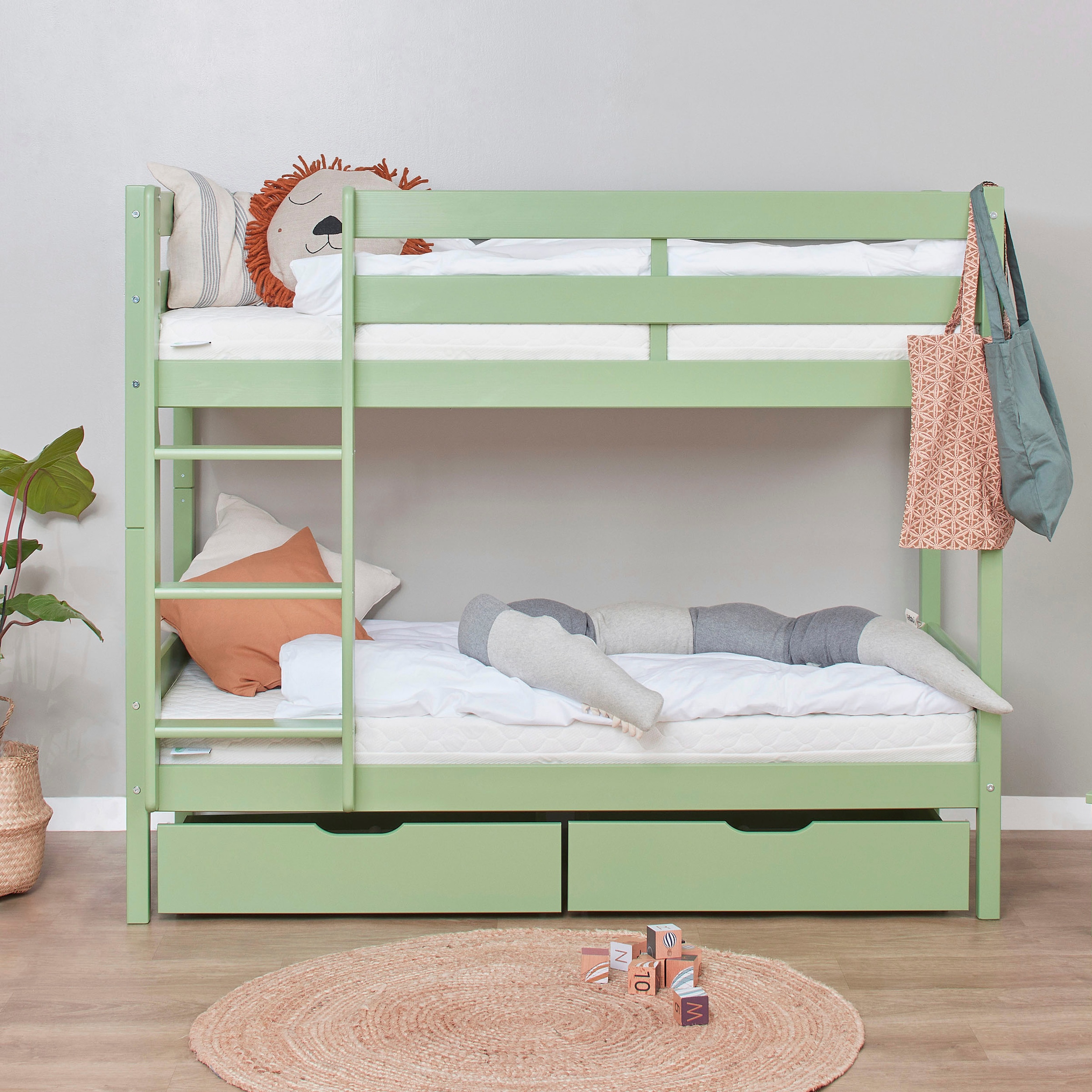Hoppekids Etagenbett »ECO Comfort Kinderbett 90x200 oder 70x160 aus Massivholz in 4 Farben« TÜV, FSC und Nordisches Umweltzeichen – wahlweise mit Matratzen