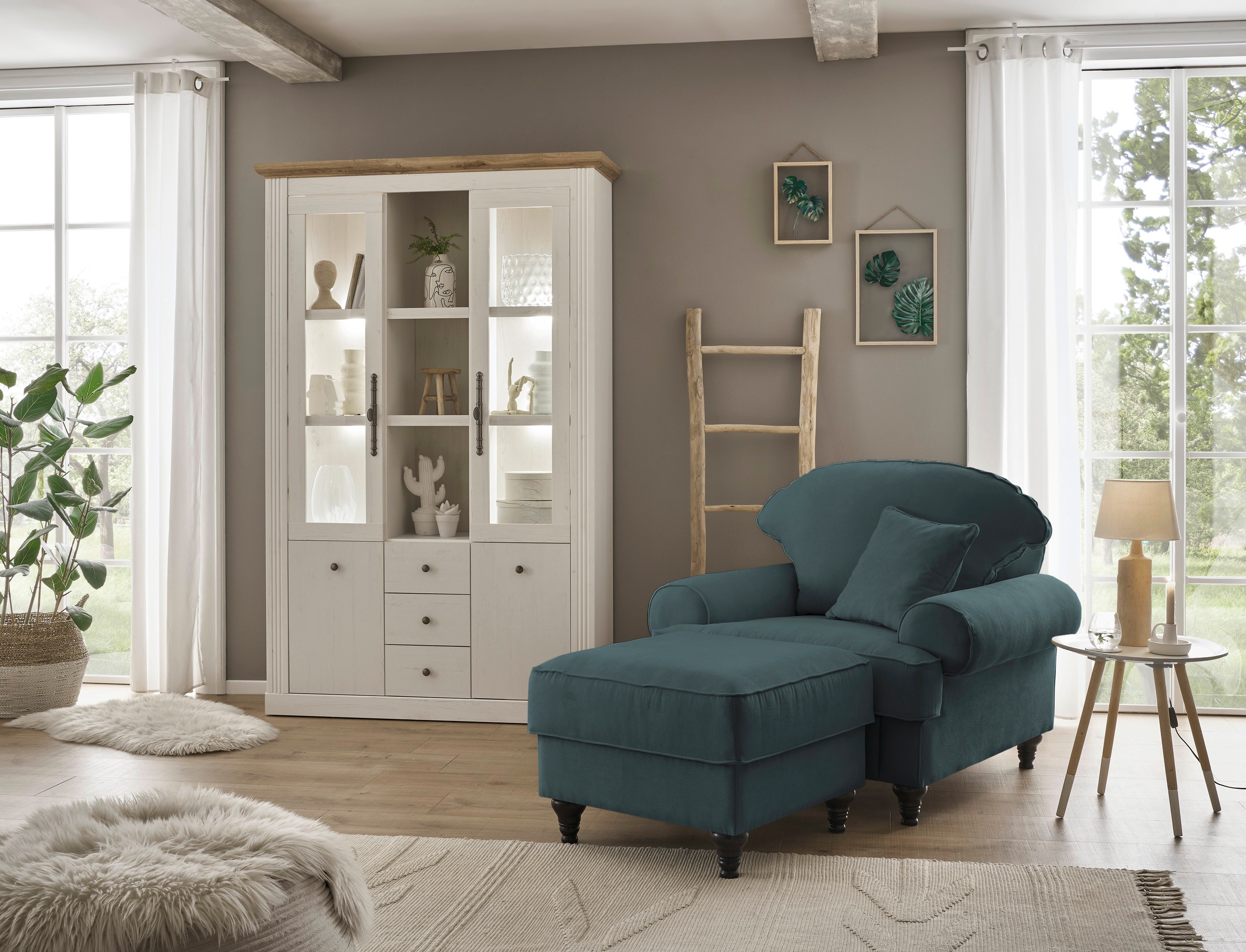Home affaire Sessel »WESTMINSTER«, (Set, 2 St., 1Sessel, 1 Hocker), mit Federkern-Polsterung