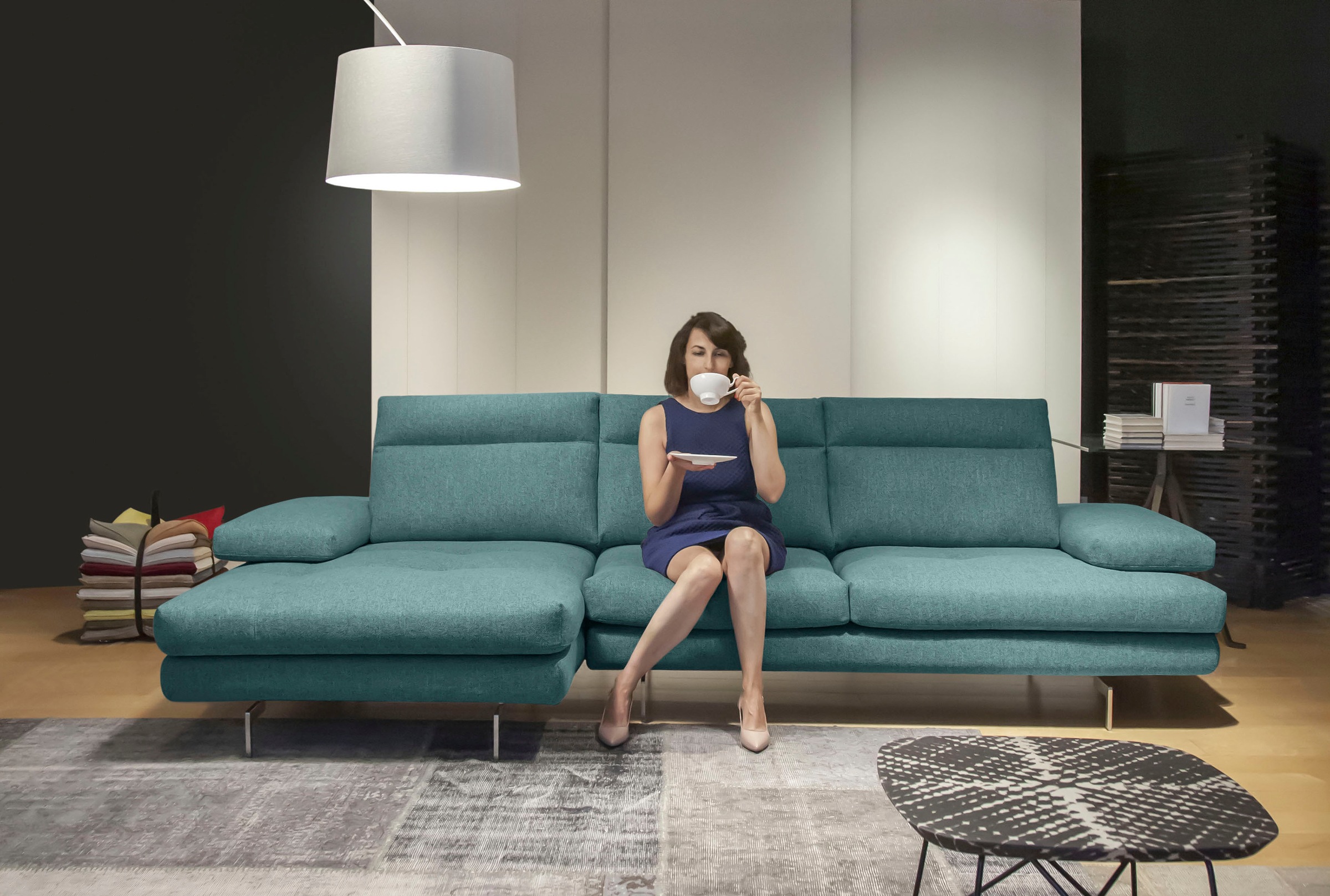 CALIA ITALIA Ecksofa »Toby Wing, Komfortsofa der Extraklasse, bequem, L-Form«, inklusive Sitztiefenverstellung, Füße in chrom glänzend