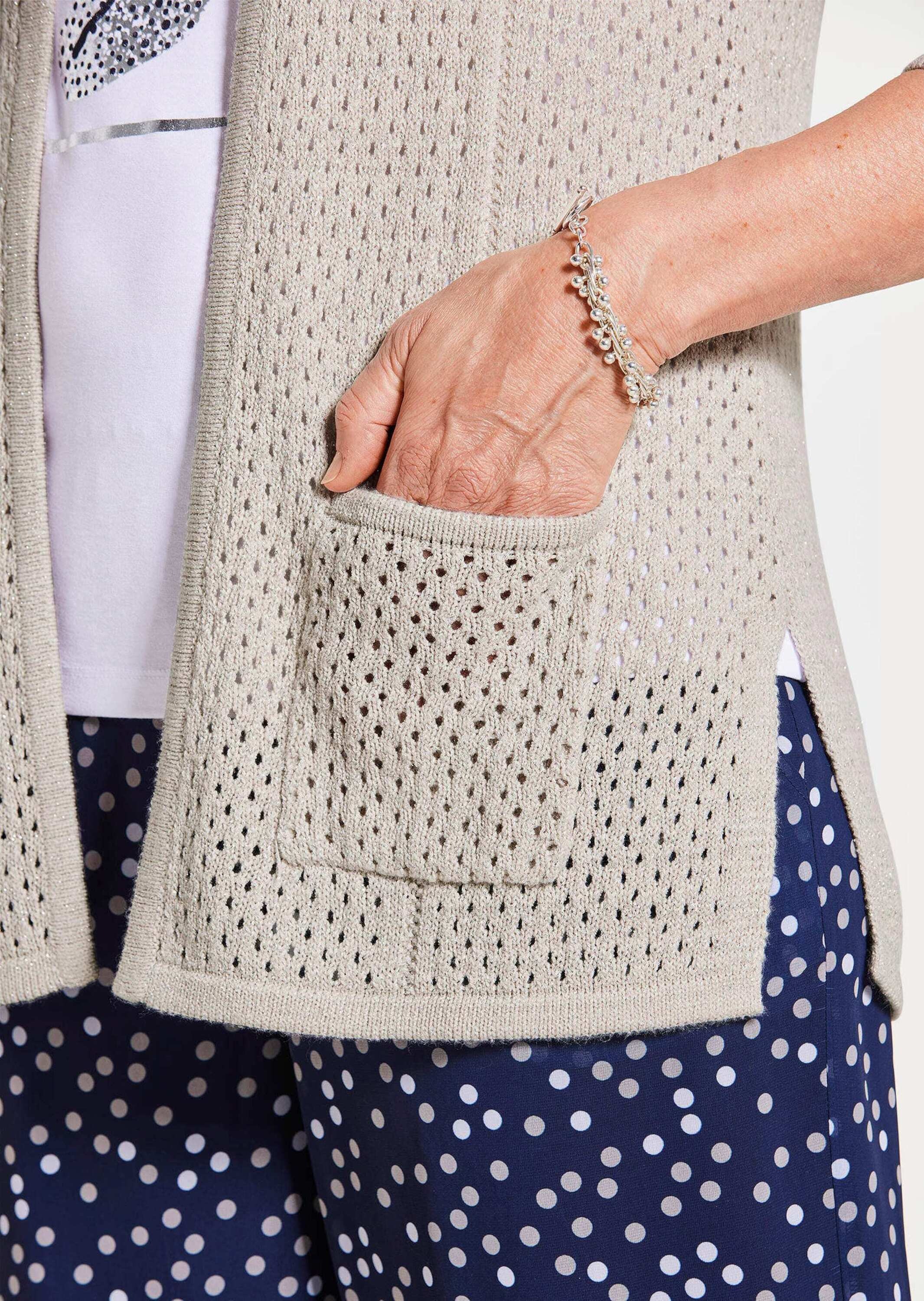 GOLDNER Kurzjacke »Brauner Cardigan mit Lochmuster, Langarm«