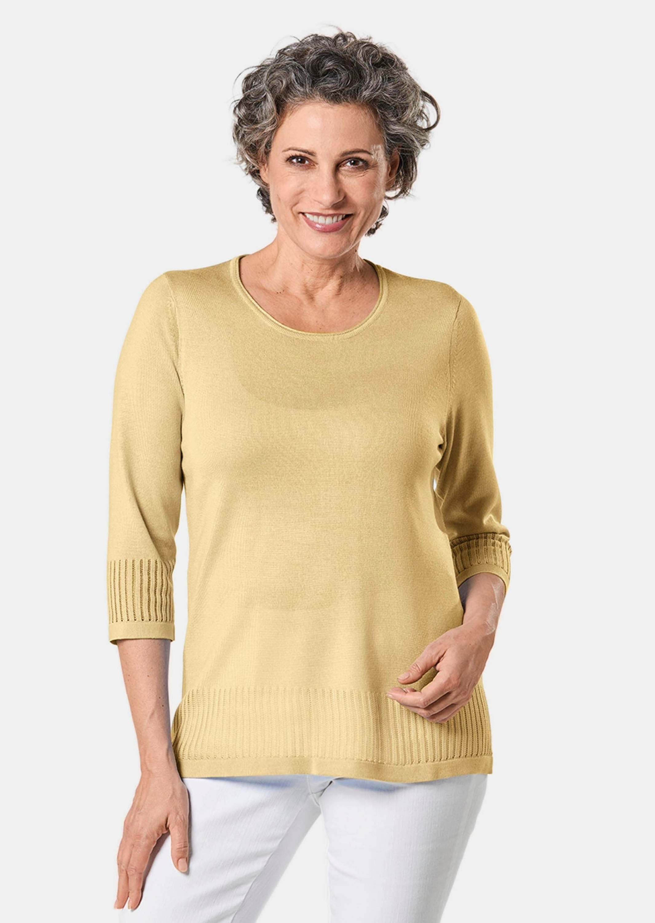GOLDNER 3/4 Arm-Pullover »Kurzgröße Ajour-Pullover mit Durchbrüchen« Ohne