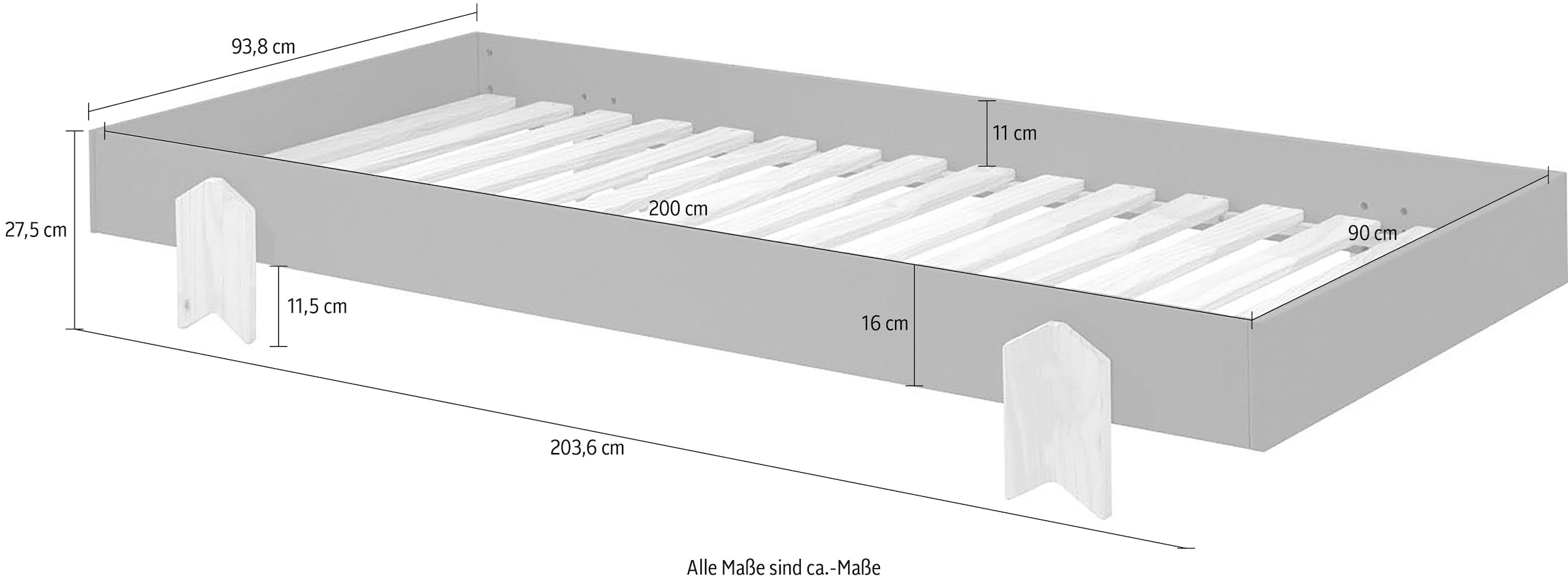 Vipack Kinderbett »Modulo«, (Made in Europe), Jugendbett, Einzelbett, Stapelbett mit Füßen in Pfeiloptik