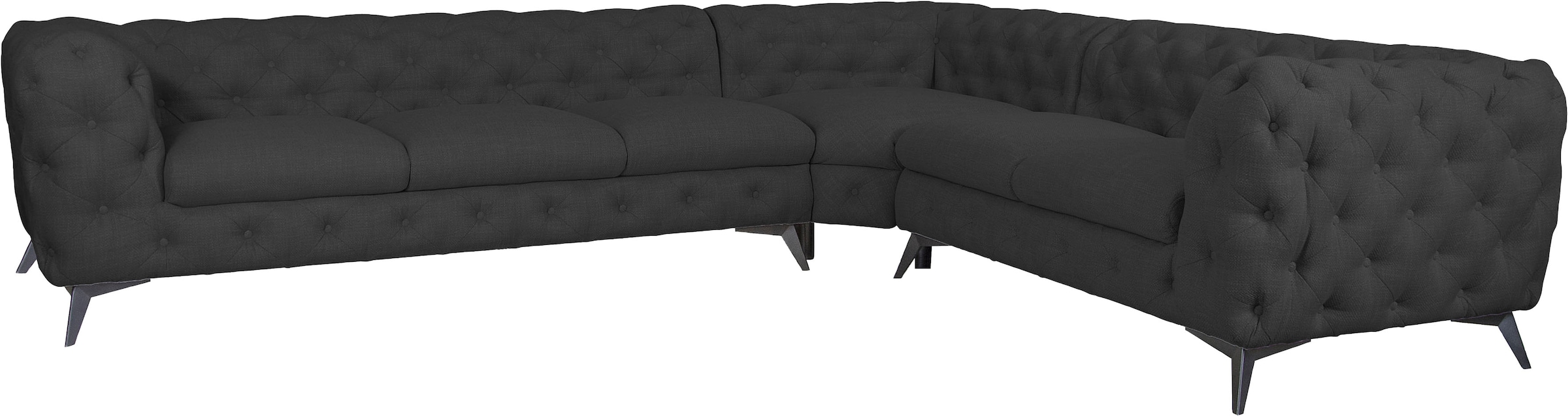 Leonique Chesterfield-Sofa »Ecksofa GLYNIS L-Form mit Wellenunterfederung, Maße B/T/H 323/264/75cm«, aufwändige Knopfheftung, moderne Chesterfield Optik, Fußfarbe wählbar