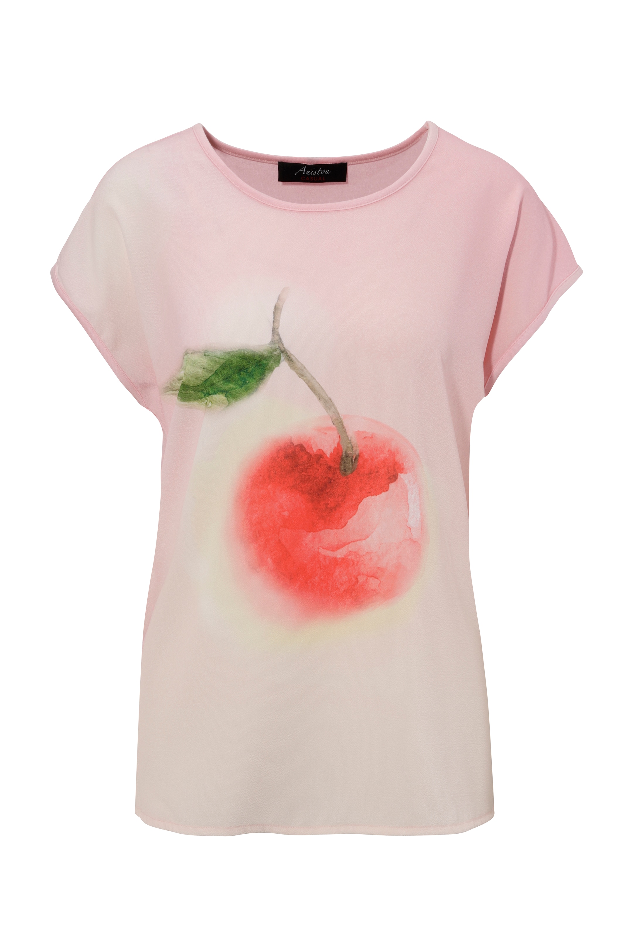 Aniston CASUAL Shirtbluse, mit Kirsche im Aquarell-Dessin bedrucktes Vorderteil