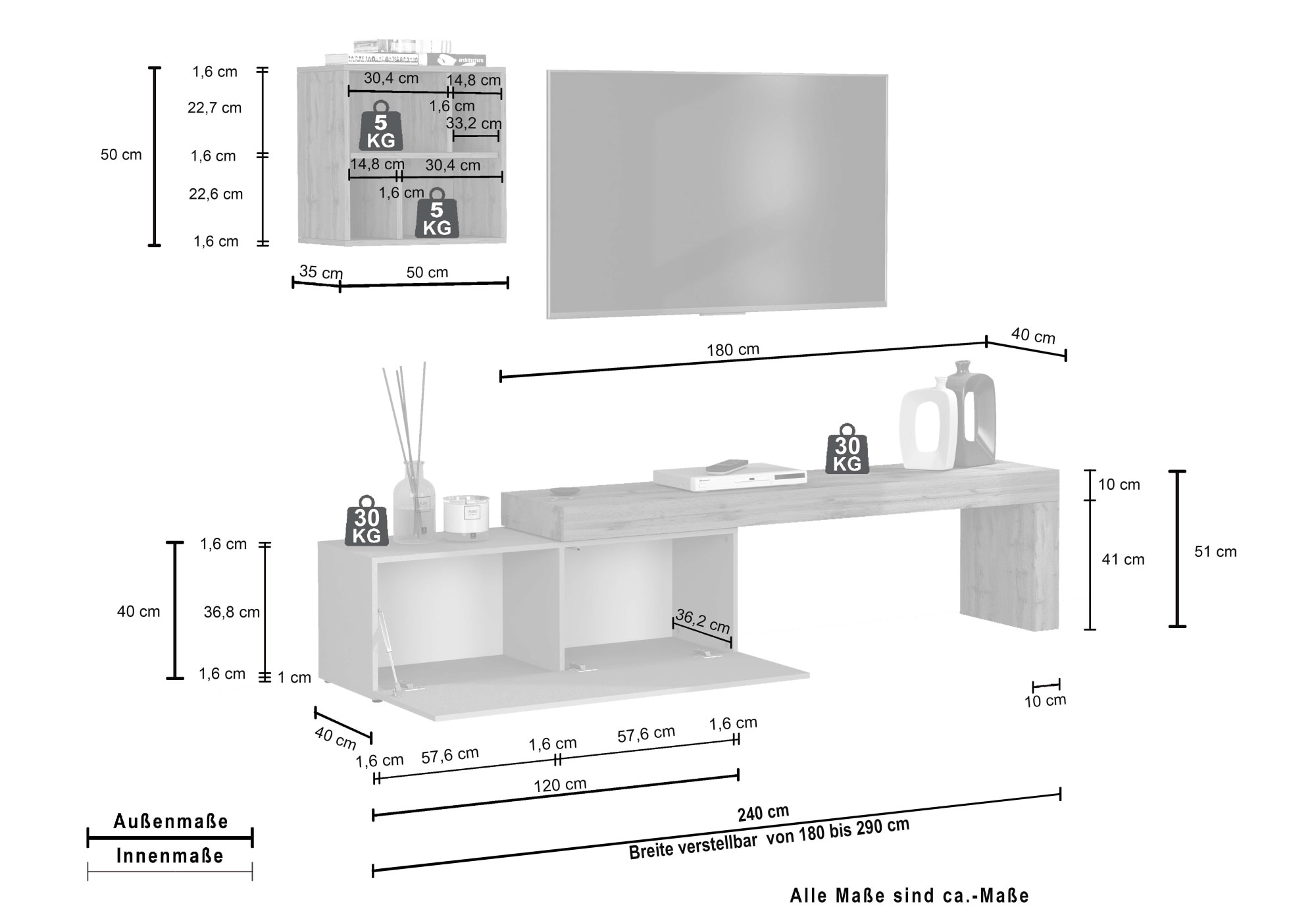 INOSIGN TV-Wand »Chronos TV-Set, Wohnwand – Elemente frei platzierbar, Made in Italy« Set, 2-er set, 2 Stk. tlg.