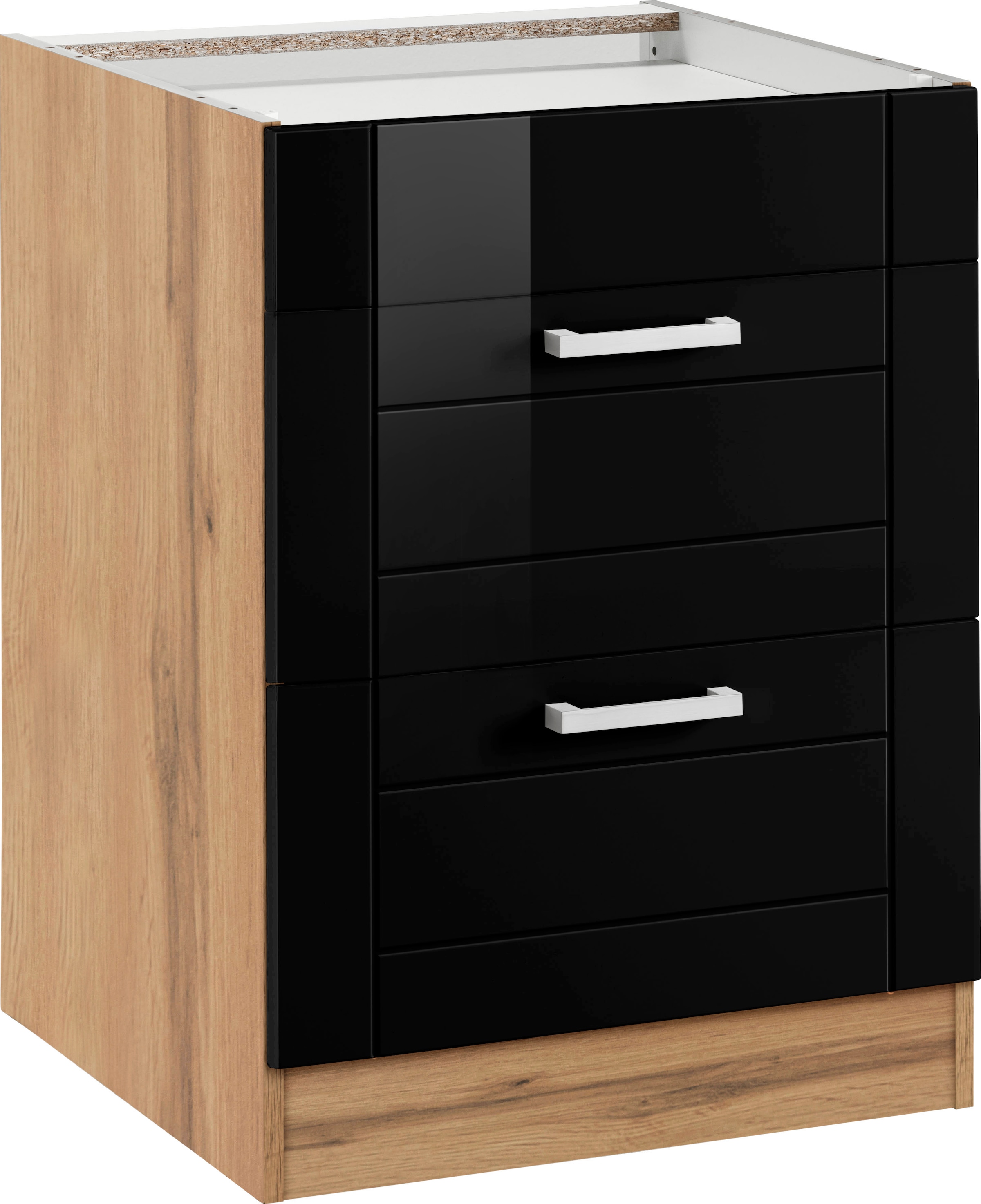 KOCHSTATION Kochfeldumbauschrank "KS-Tinnum" 60 cm breit, 2 Auszüge, Metallgriffe, MDF Fronten
