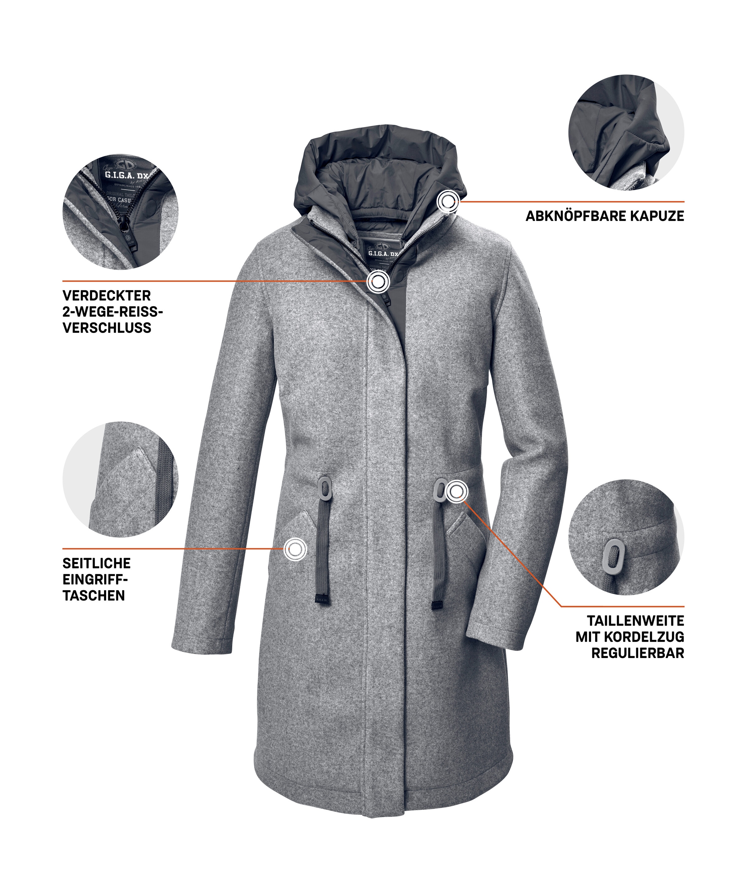 G.I.G.A. DX by killtec Parka »GW 46 WMN PRK« Vielseitiger Damen Parka, 2-Wege-Reißverschluss, abnehmbare Kapuze