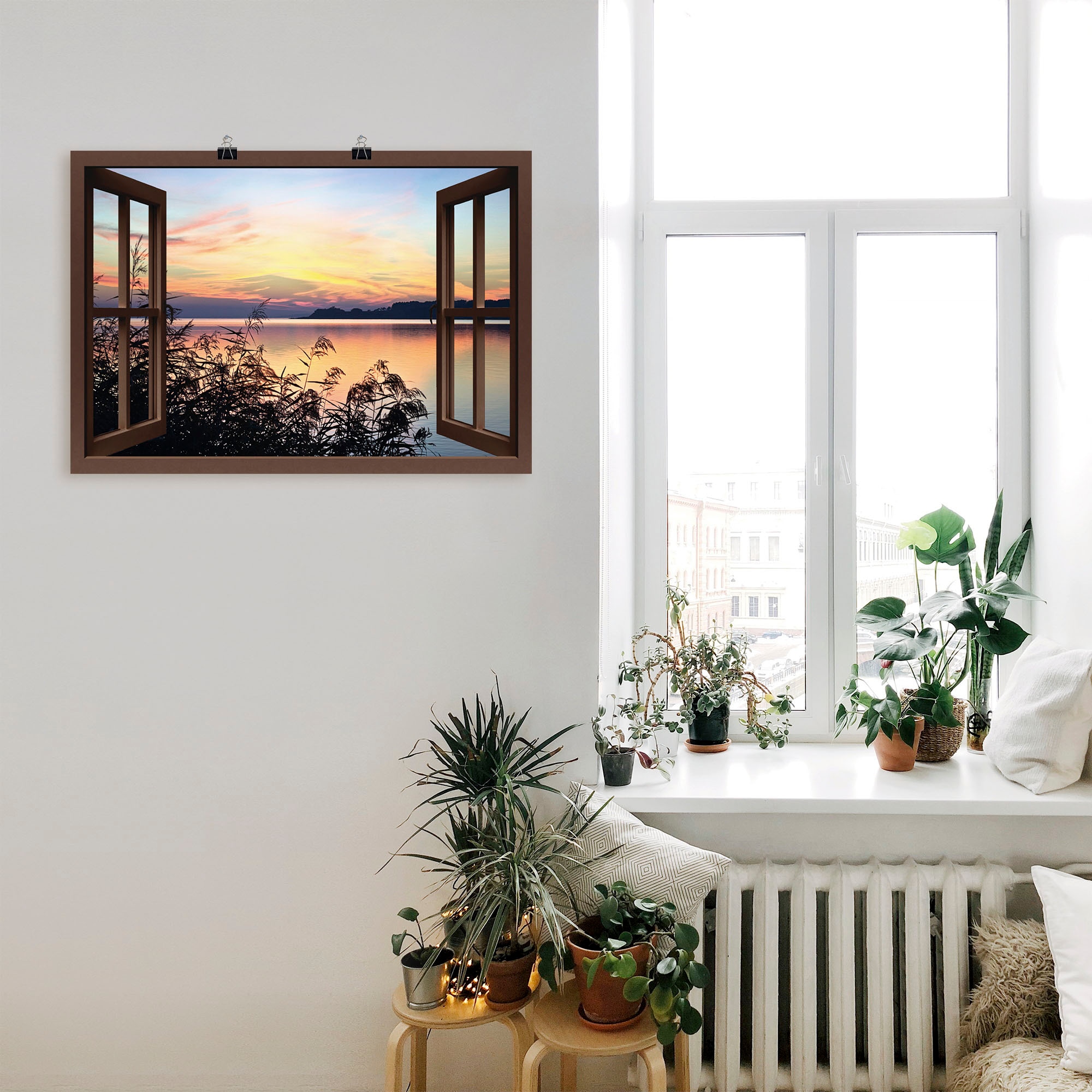 Artland Poster »Fensterblick - Abendrot im Schilf« Fensterblick 1 Stk. tlg. ohne Rahmen