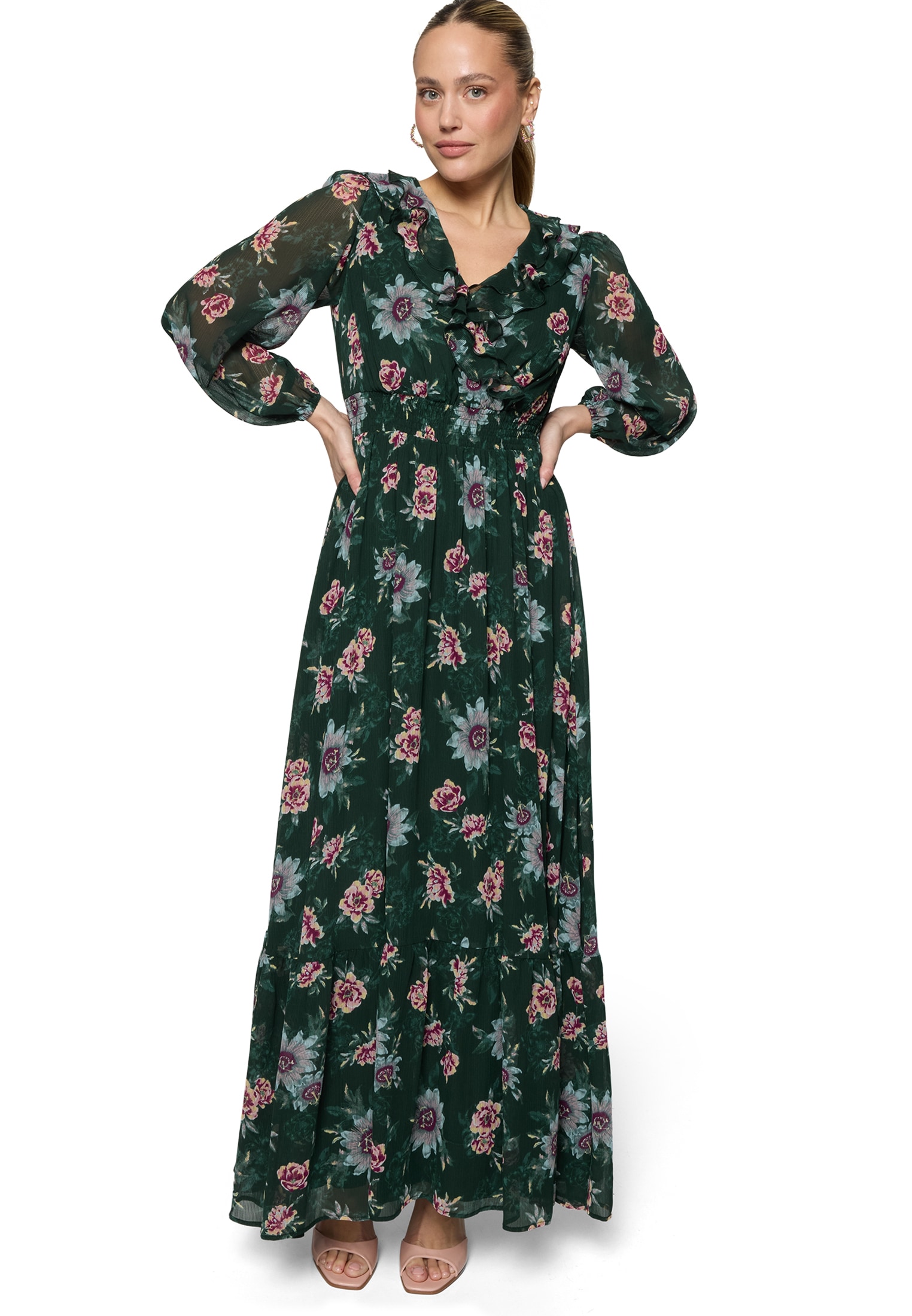 Zero Chiffonkleid »Maxikleid langarm mit Blumen«