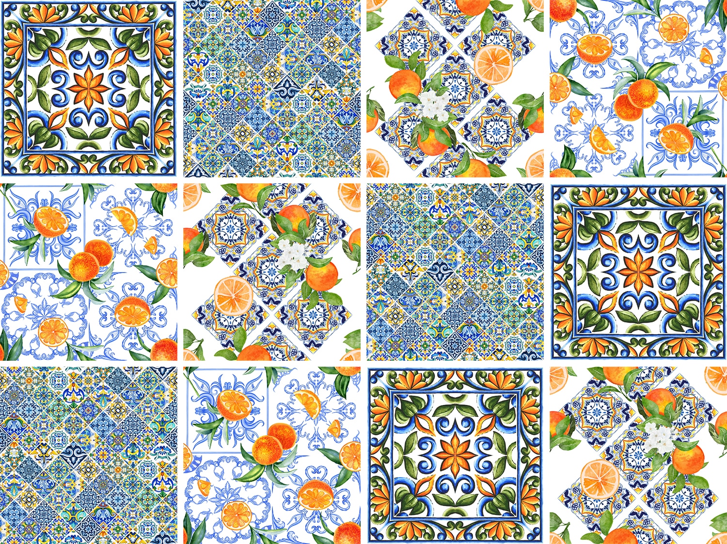 queence Fliesenaufkleber »Ornamente mit Orangen«, (12 St.), Stickerfliesen, selbstklebend, Sticker, 12er Set