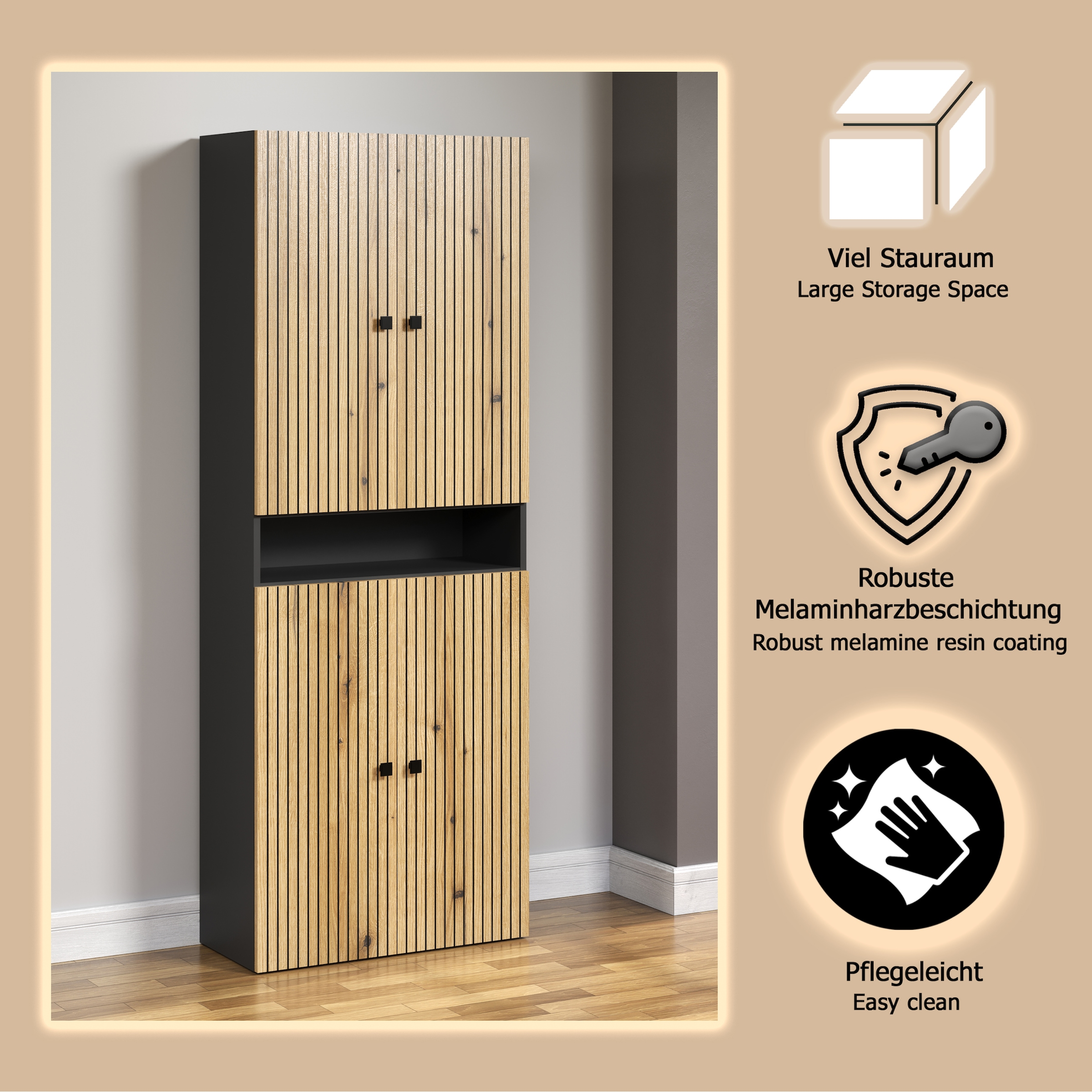 welltime Hochschrank »Amrum«, Badezimmerschrank mit und ohne Schublade - (B/T/H) 40-70/31/186 cm