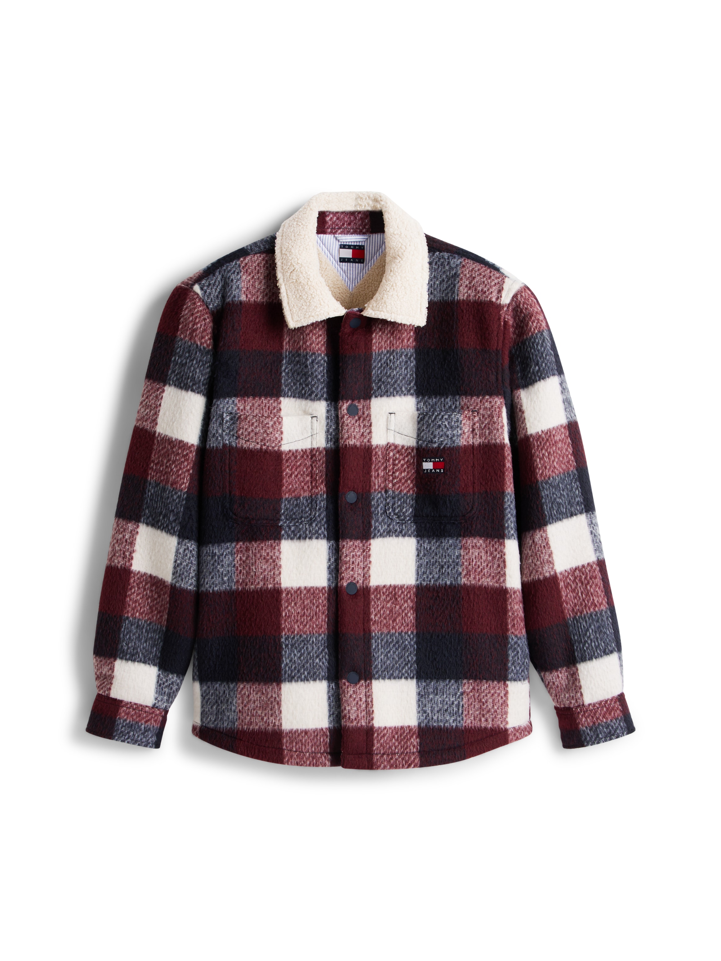 Tommy Jeans Karohemd »CHECK TEDDY OVERSHIRT« Overshirt Jacke Holzfäller kRegular fit mit Rundhalsausschnitt