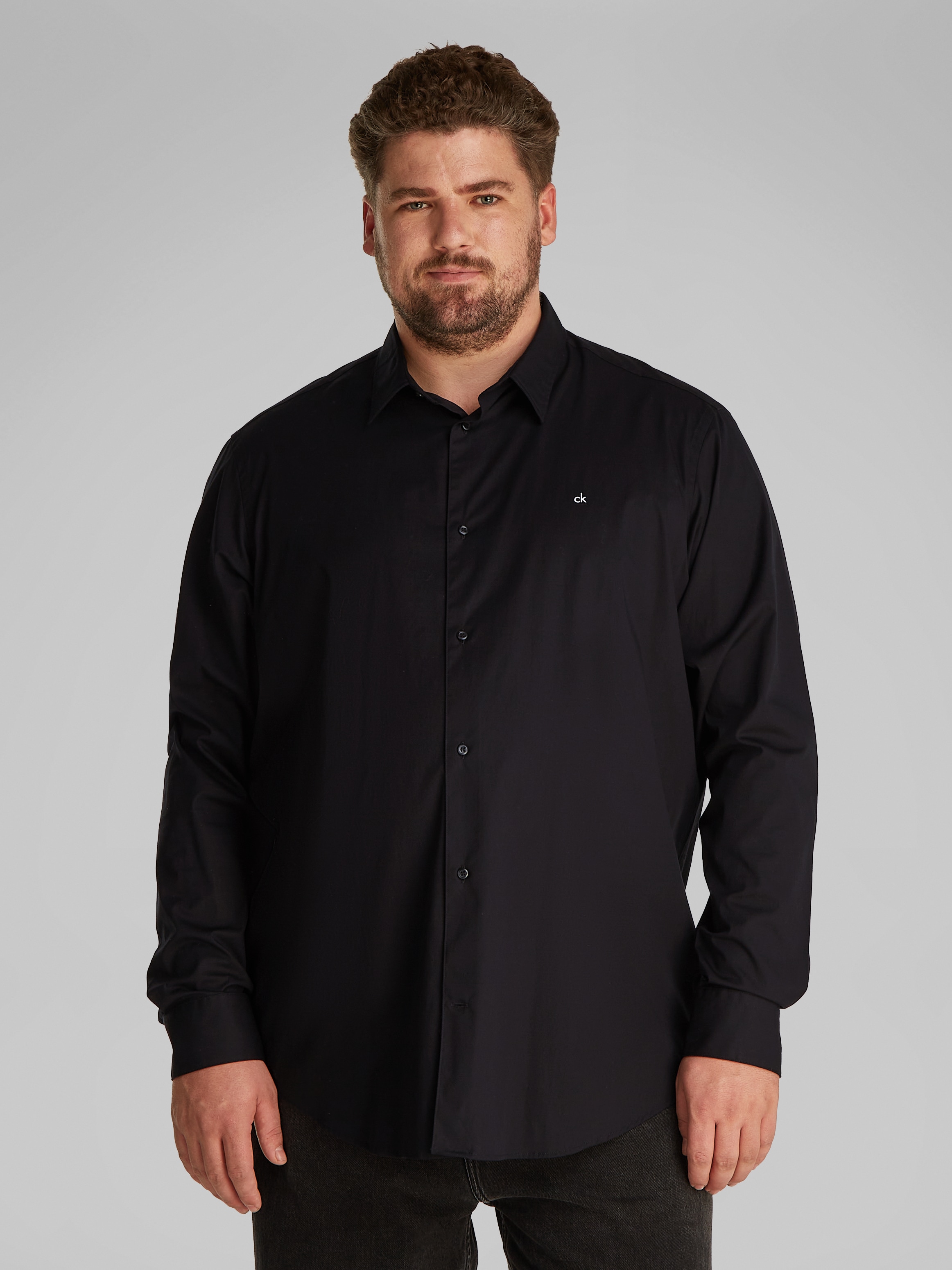 Calvin Klein Big&Tall Langarmhemd »BT_STRETCH POPLIN SLIM SHIRT«, in großen Größen mit durchgehender Knopfleiste