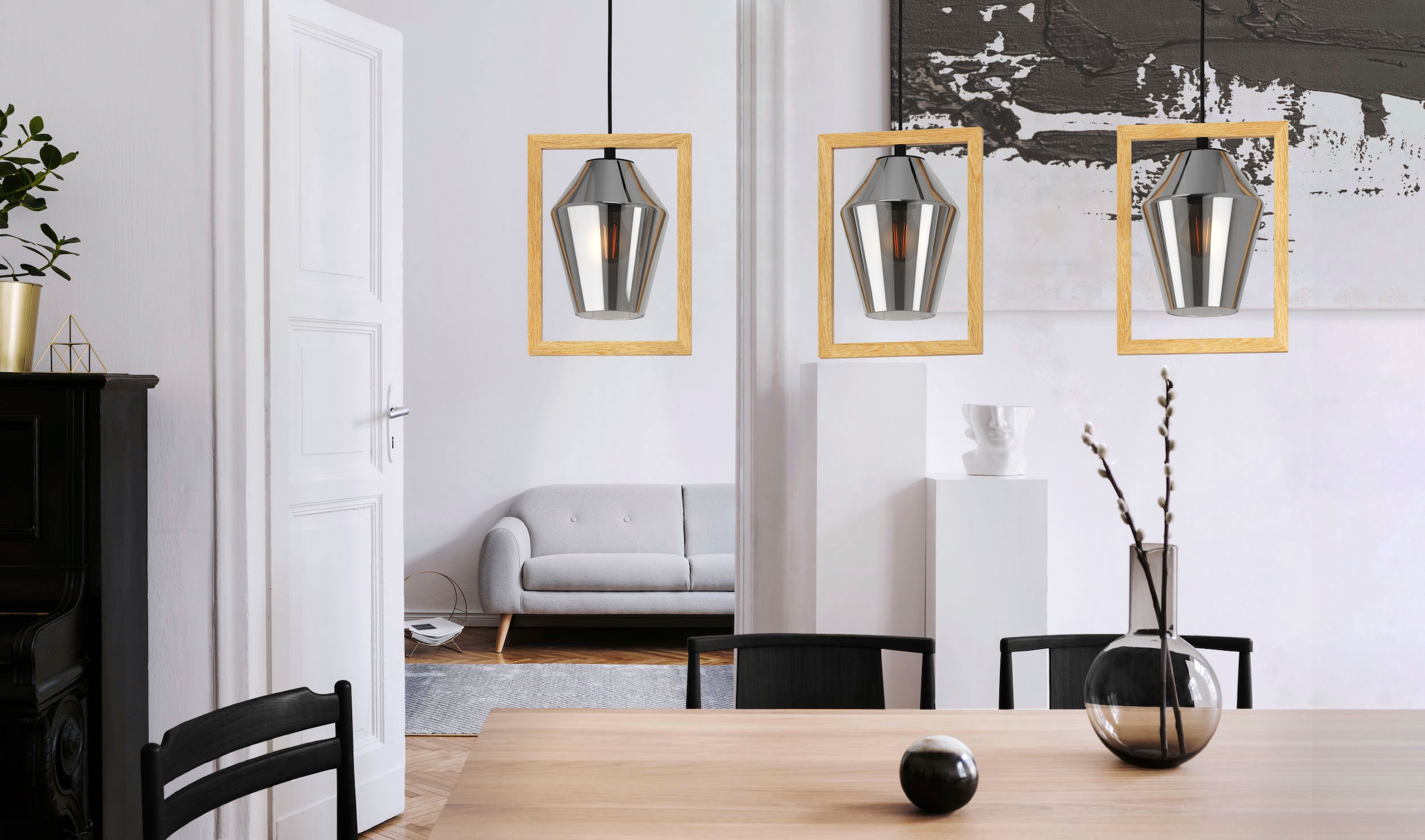 EGLO Hängeleuchte »VIGLIONI« E27 1 Stk. Hängeleuchte in schwarz und braun aus Stahl, Holz  -  exkl. E27 - 40W