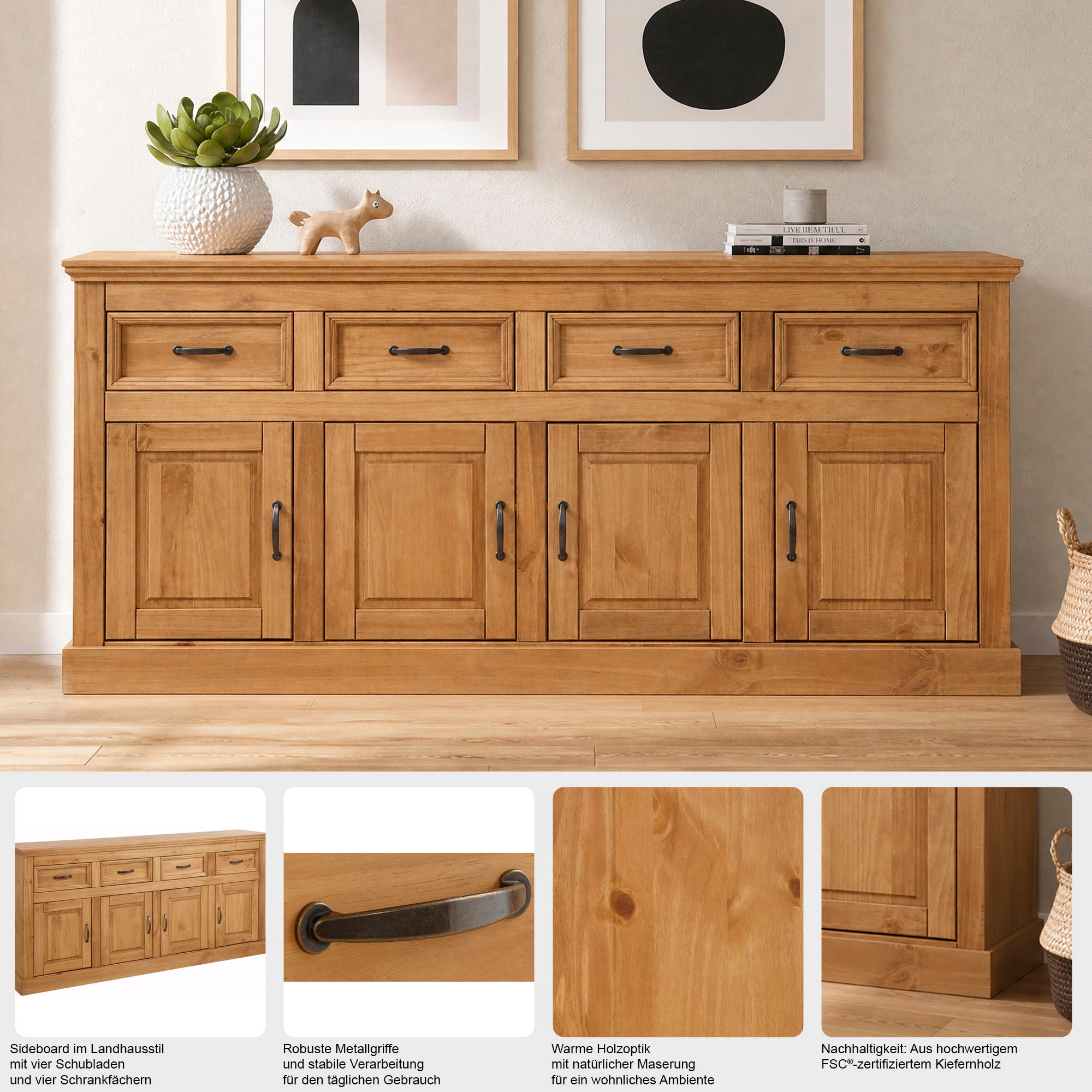 OTTO home Sideboard »Selma« Kommode mit 4 Türen und 4 Schubkästen