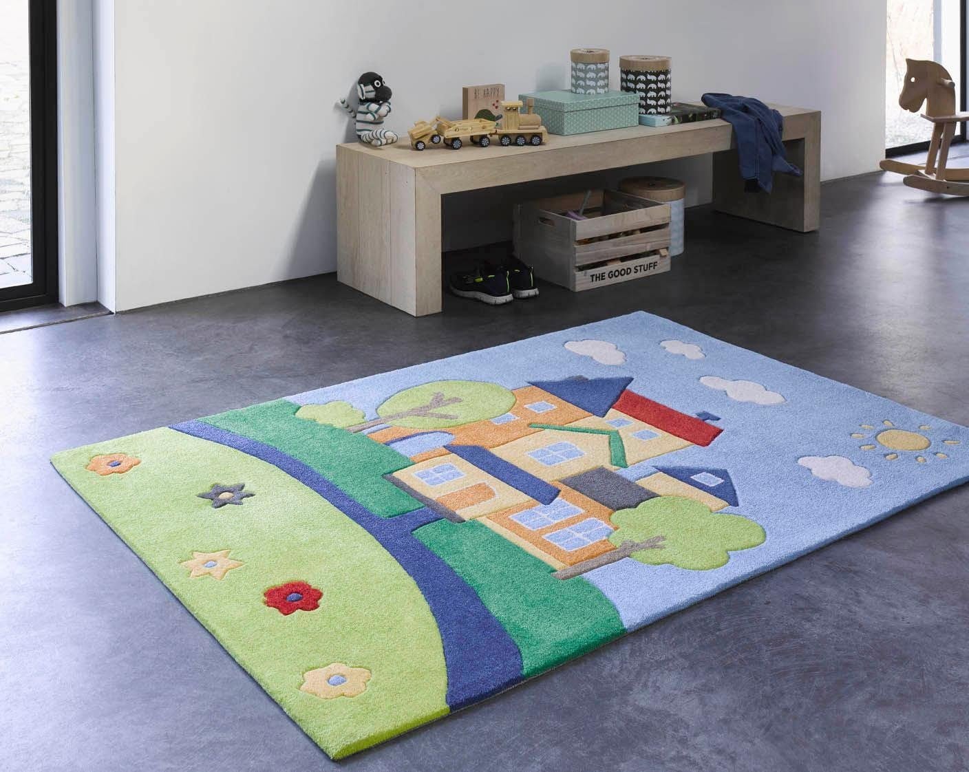 SMART KIDS Kinderteppich »Villa Villakulla« rechteckig 9 mm Höhe Spielteppich Stadt, Konturenschnitt