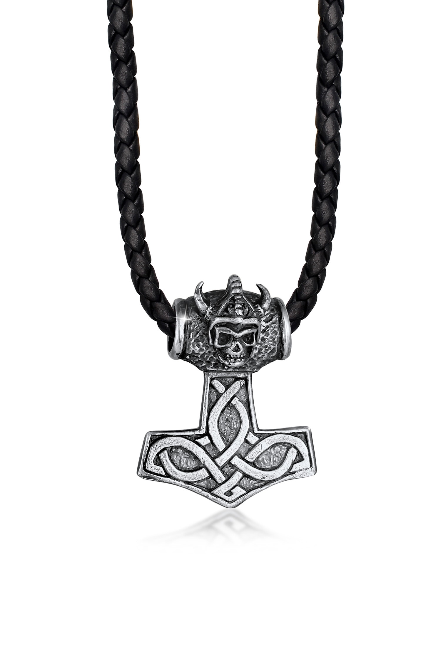 Kuzzoi Kette mit Anhänger »Halskette Lederkette Hammer Keltischer Knoten 925 Silber«