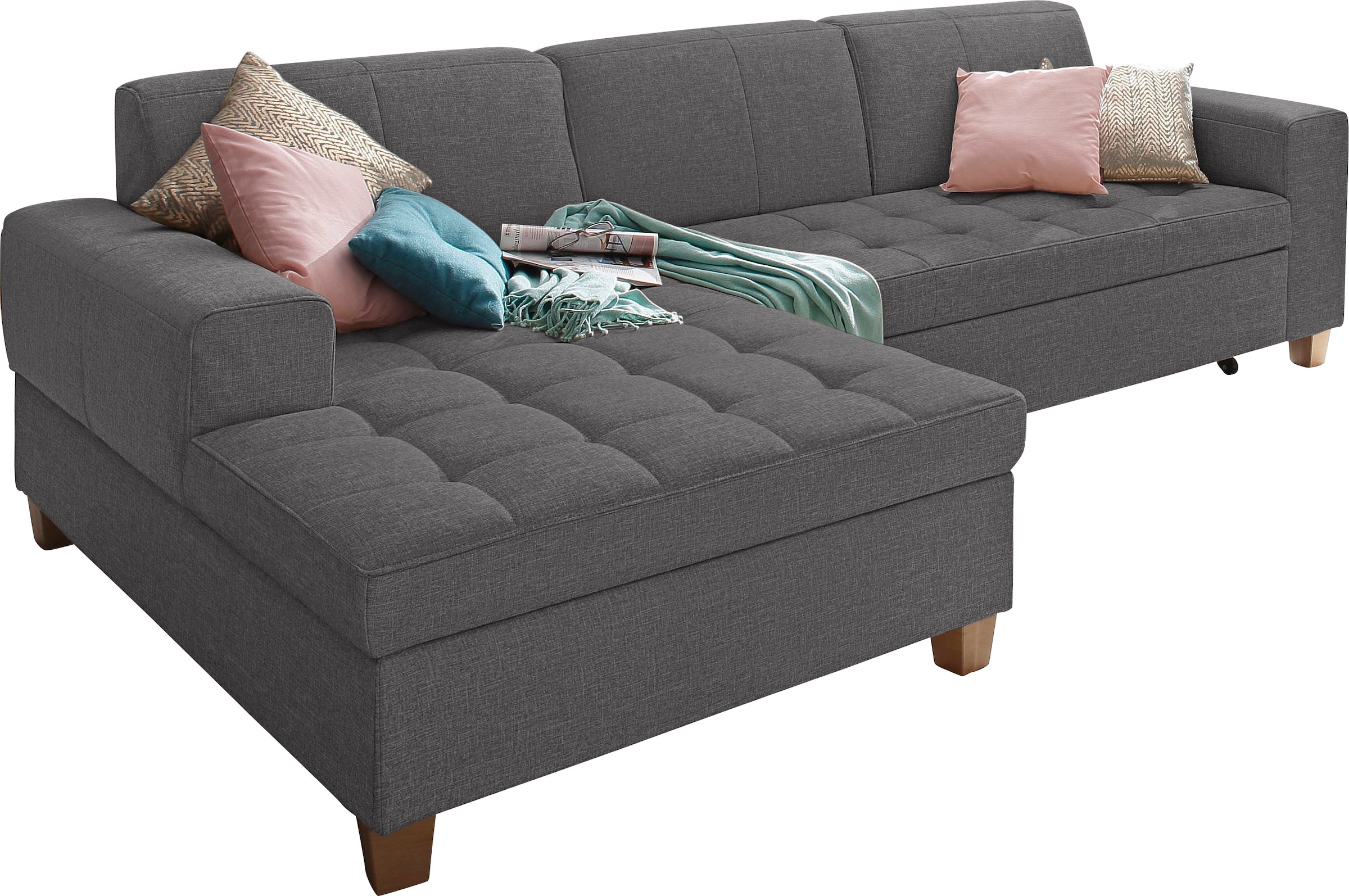 Home affaire Ecksofa »Corby L-Form« wahlweise mit Bettfunktion, Steppung auf Sitzfläche