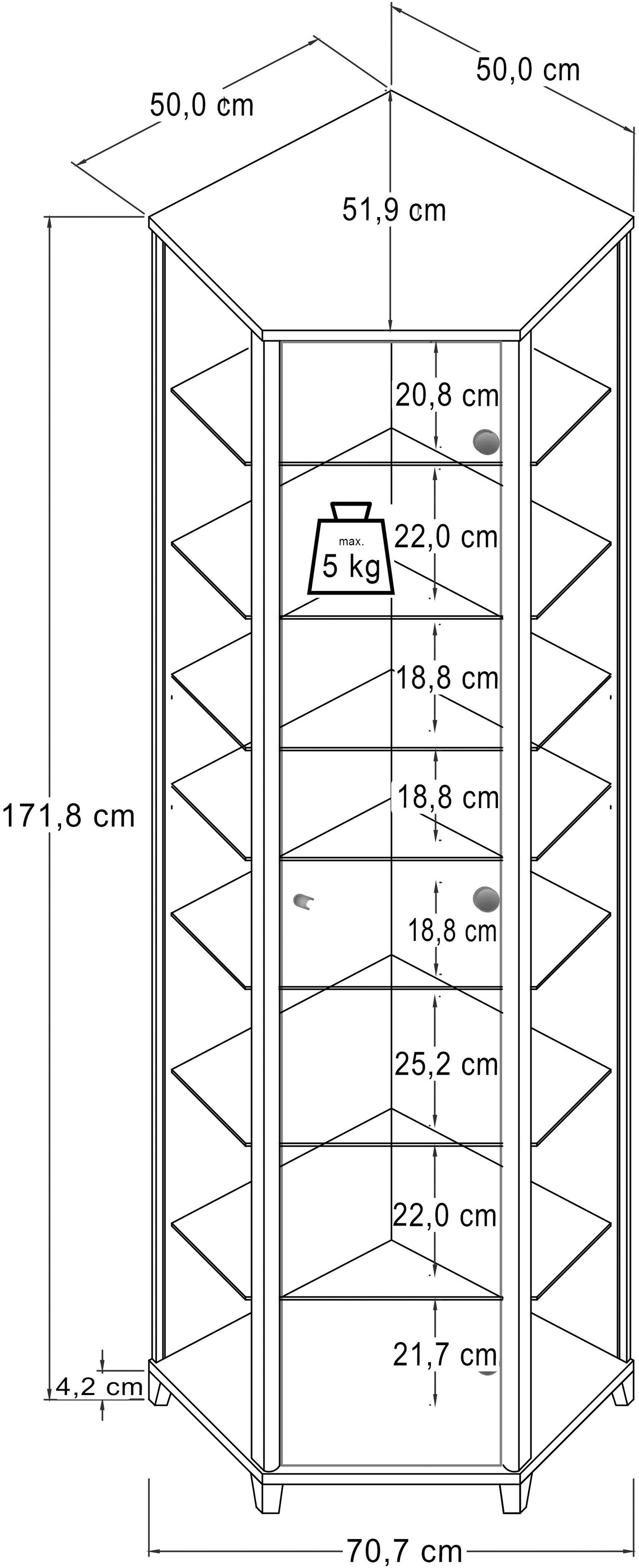 fif möbel Eckvitrine »TRIO Höhe ca. 172 cm, ink. Beleuchtung«, Eckvitrine/Glasvitrine 1x Glastür, perfekt für Sammler, Sammlervitrine