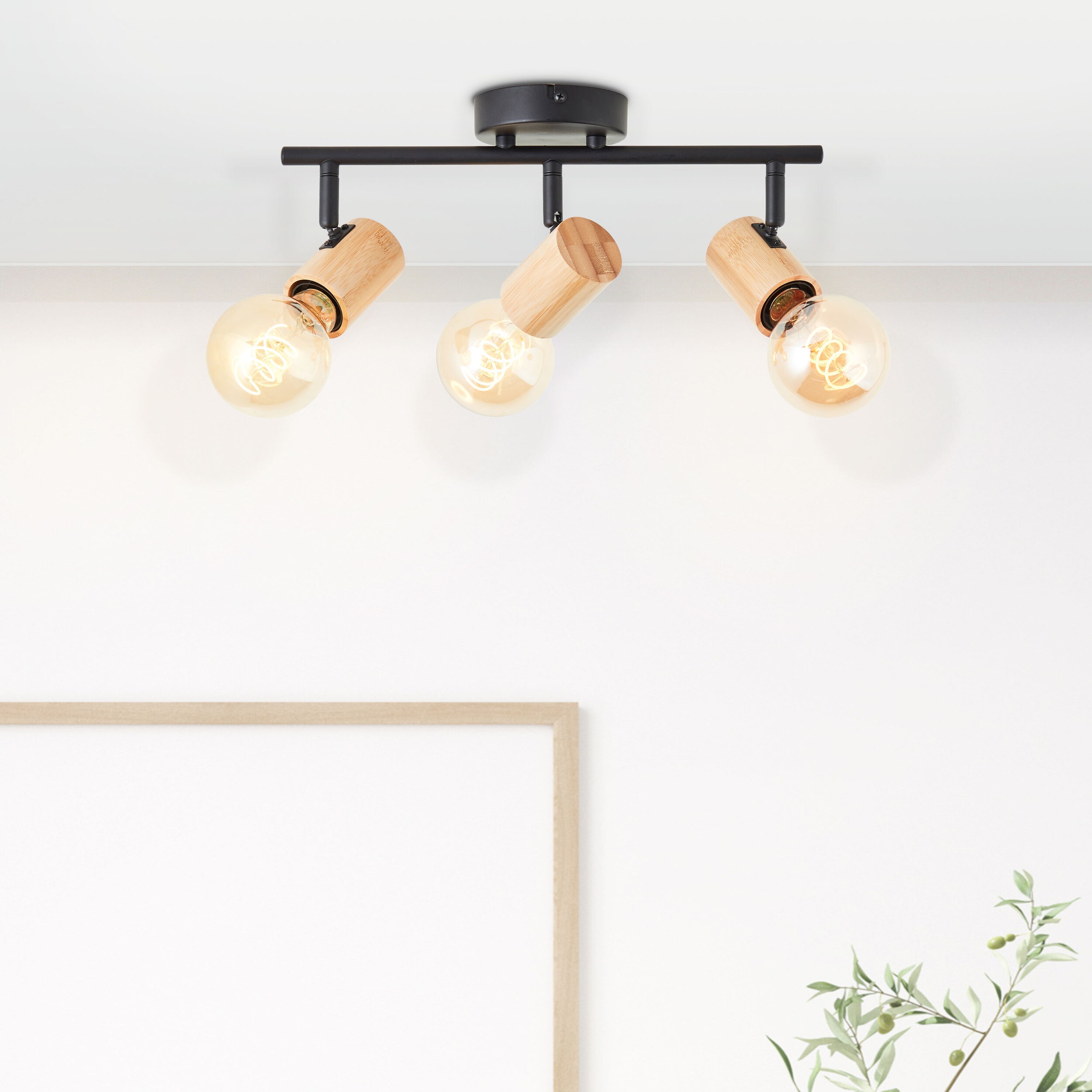 Brilliant Deckenstrahler »Kerry«, 3 flammig, Leuchtmittel E27 | ohne Leuchtmittel, Breite 36 cm, E27, Metall/Bambus, schwarz/natur