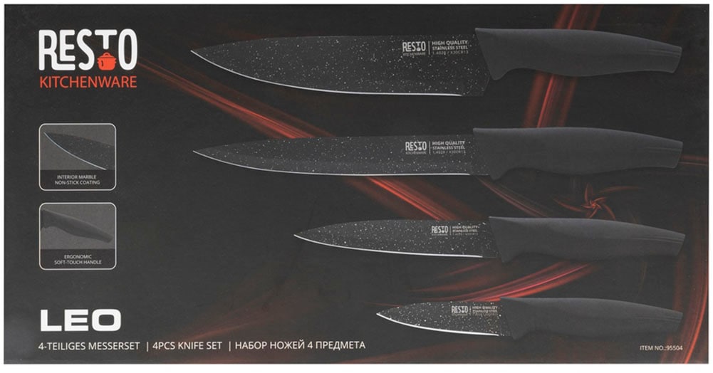 RESTO Kitchenware Messer-Set »Leo, Edelstahlmesser 4-teilig in Magnet-Geschenkbox« Kochmesser, Tranchiermesser, Universalmesser, Gemüsemesser