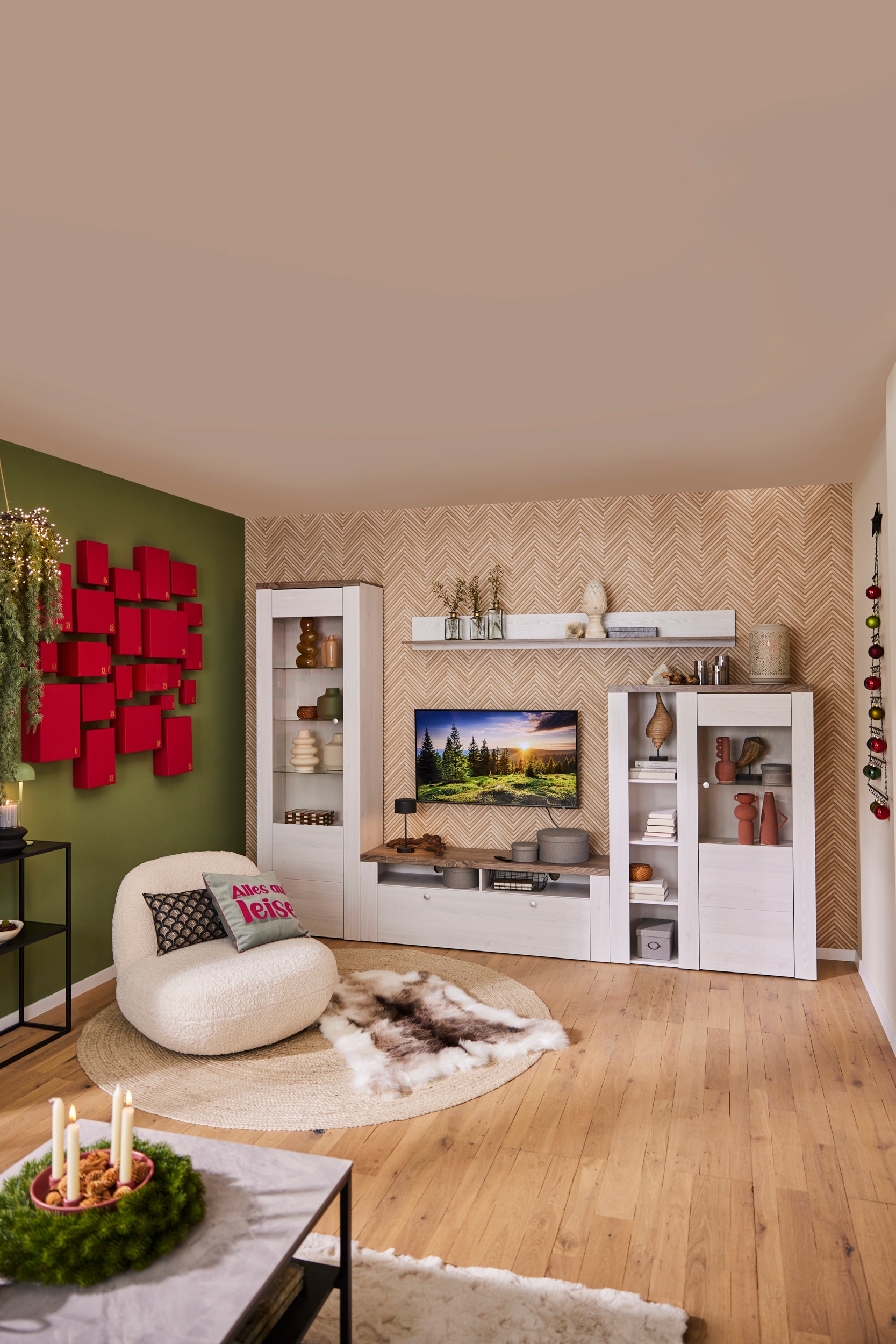 Home affaire Wohnwand »Larona, Anbauwand, Set 4 Teilig« Set, 4 Stk. tlg. bestehend aus 1 TV-Board, 1 Highboard, 1 Vitrine, 1 Wandregal