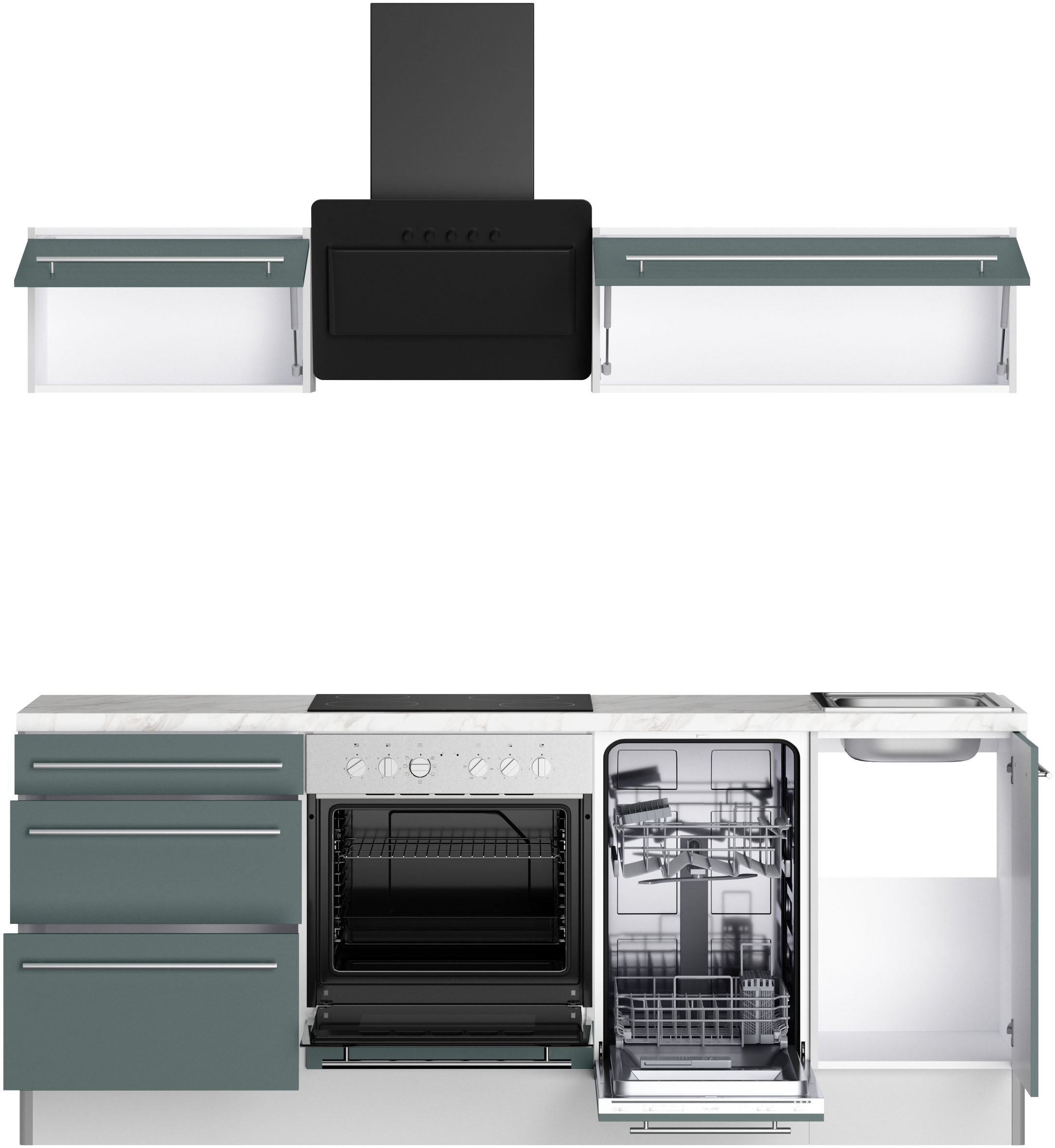 KOCHSTATION Küche »KS-Bern2« Breite 210 cm, wahlweise mit E-Geräten, mit Klapphängeschränken