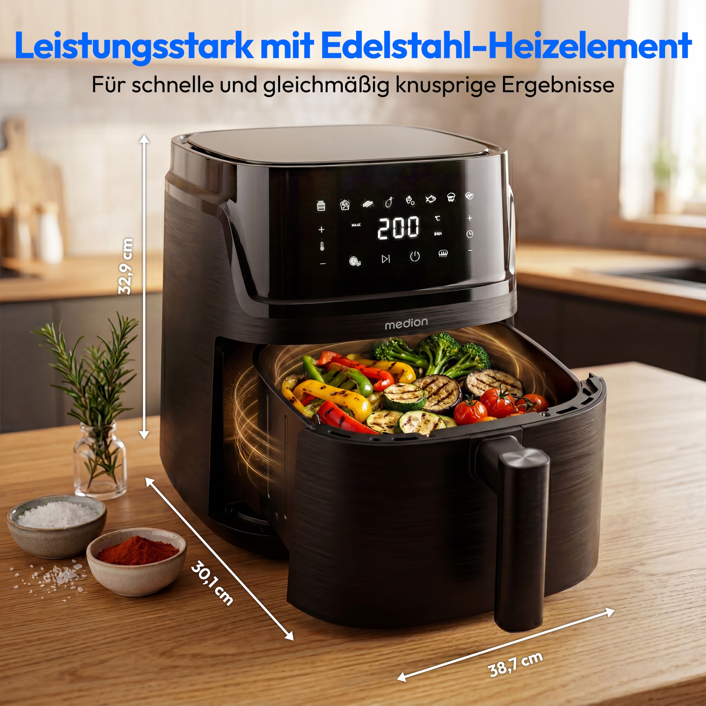 Medion® Heißluftfritteuse »MD 100056« 1650 W Großes 7,2 L Fassungsvermögen,PFAS‑frei