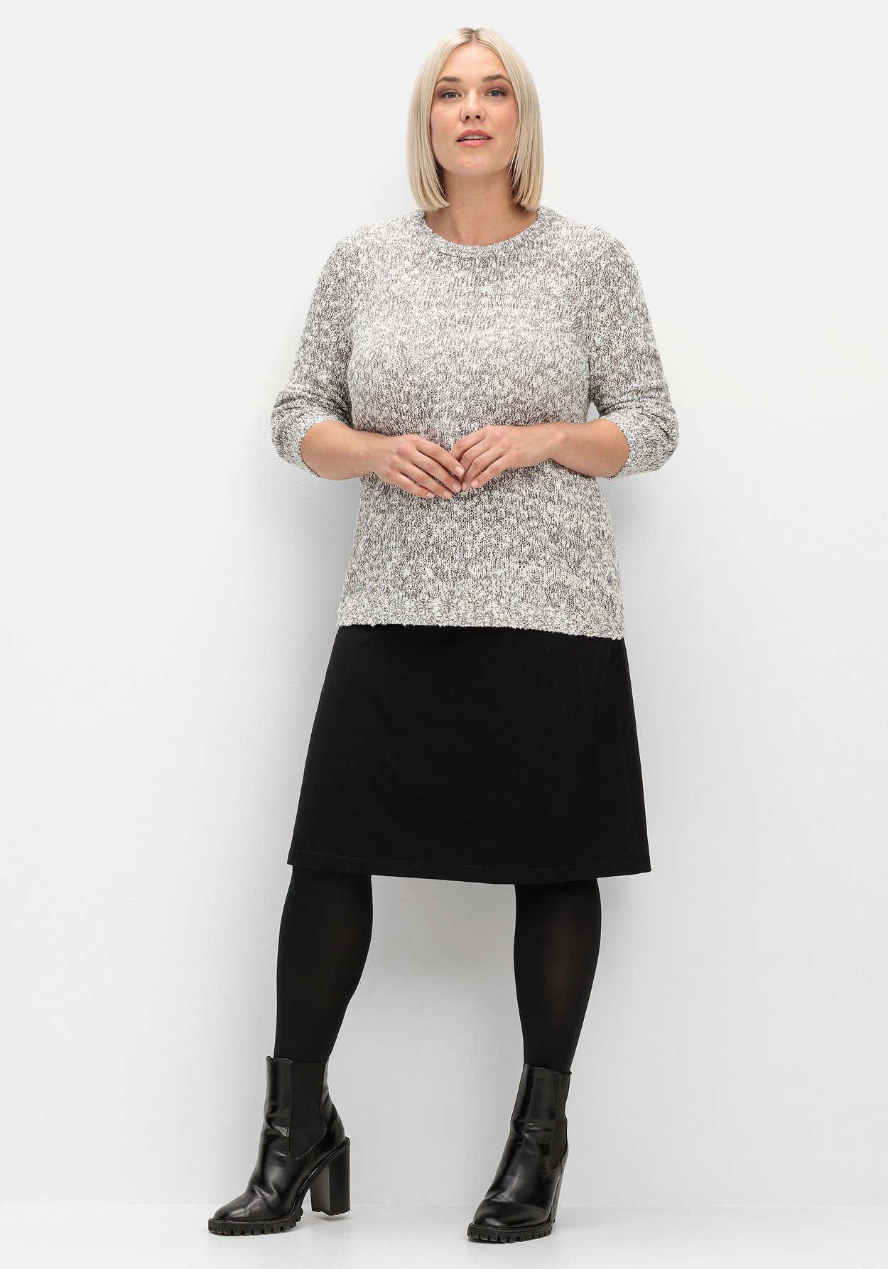 Sheego Rundhalspullover »Pullover aus meliertem Effektgarn«