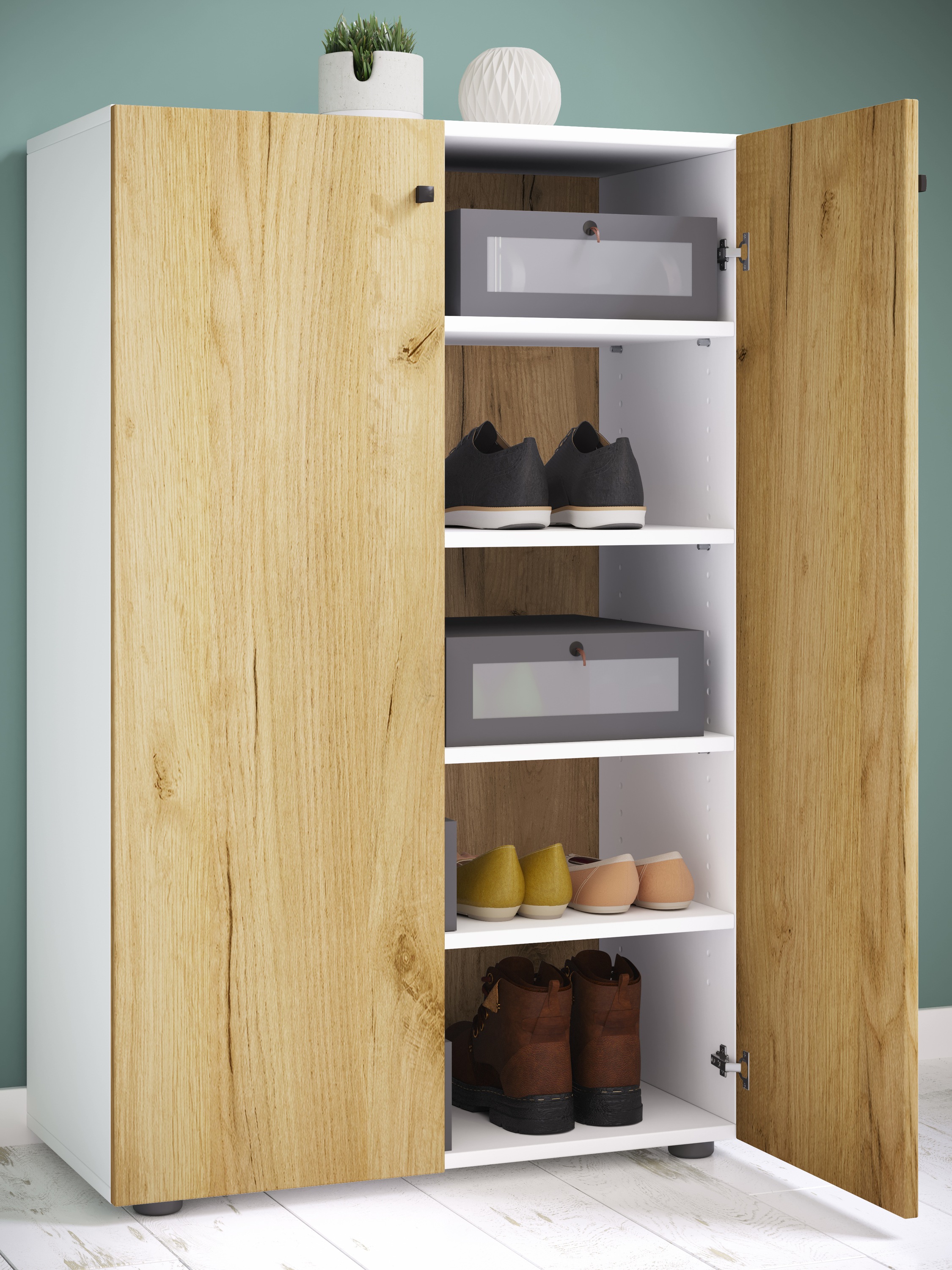 VCM Schuhschrank »VCM Holz-Schuhschrank | Maße: H. 110 x B. 70 x T. 39 cm | Allzweckschrank | 5 Fächer | 2 Drehtüren¿ Lona«, (1 St.)