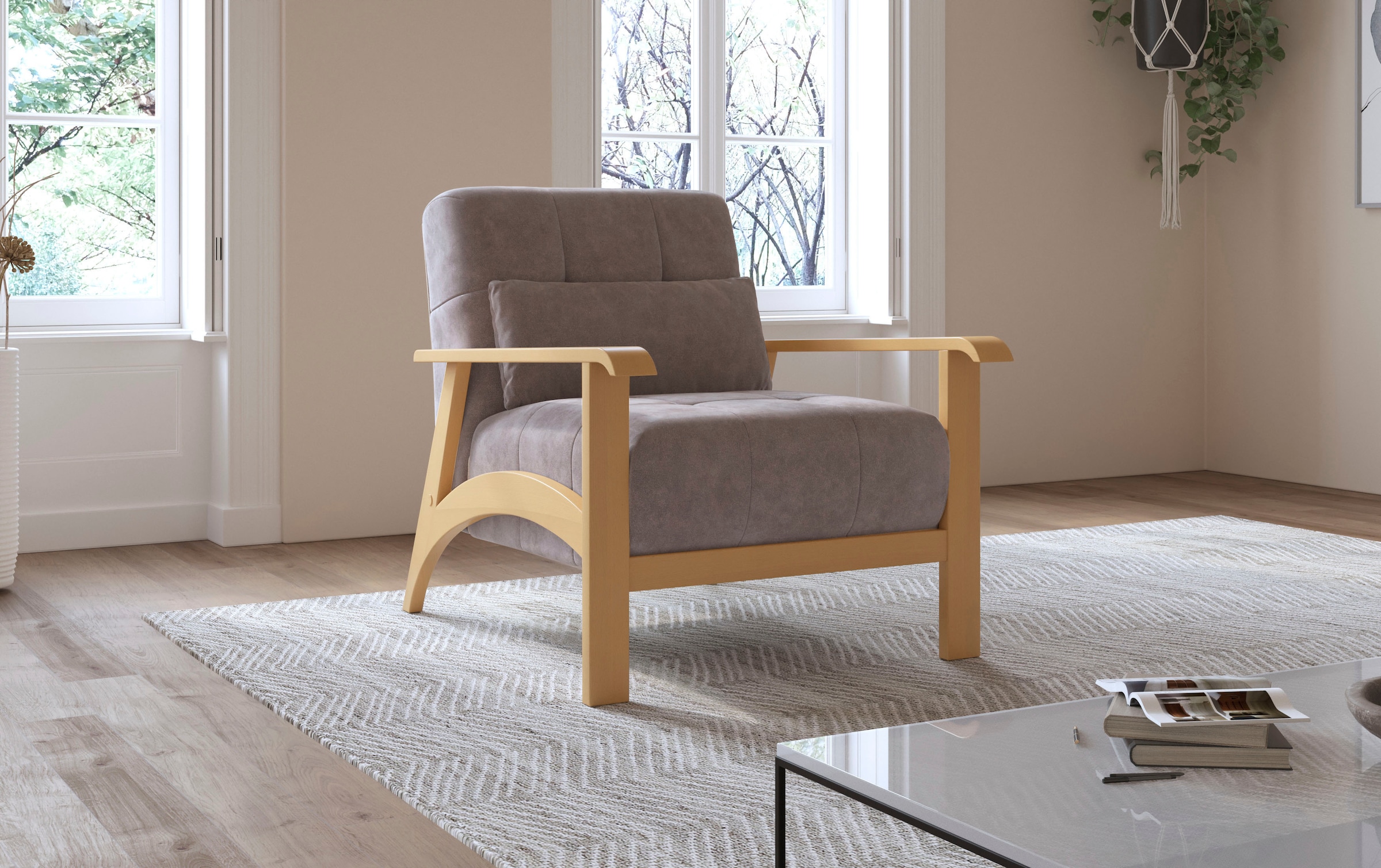 sit&more Sessel »Billund«, Armlehnen aus eichefarbigem Buchenholz, verschiedene Bezüge und Farben