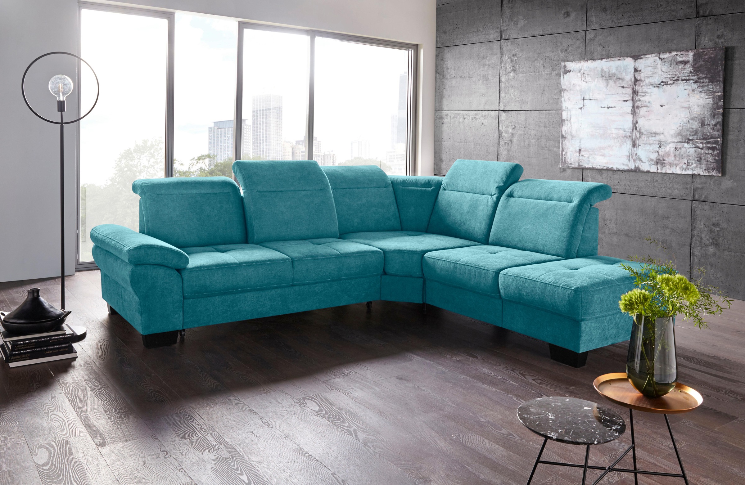 Places of Style Ecksofa »Cornwall L-Form«, incl. Sitztiefenverstellung, mit Bettfunktion und Kopfteilverstellung