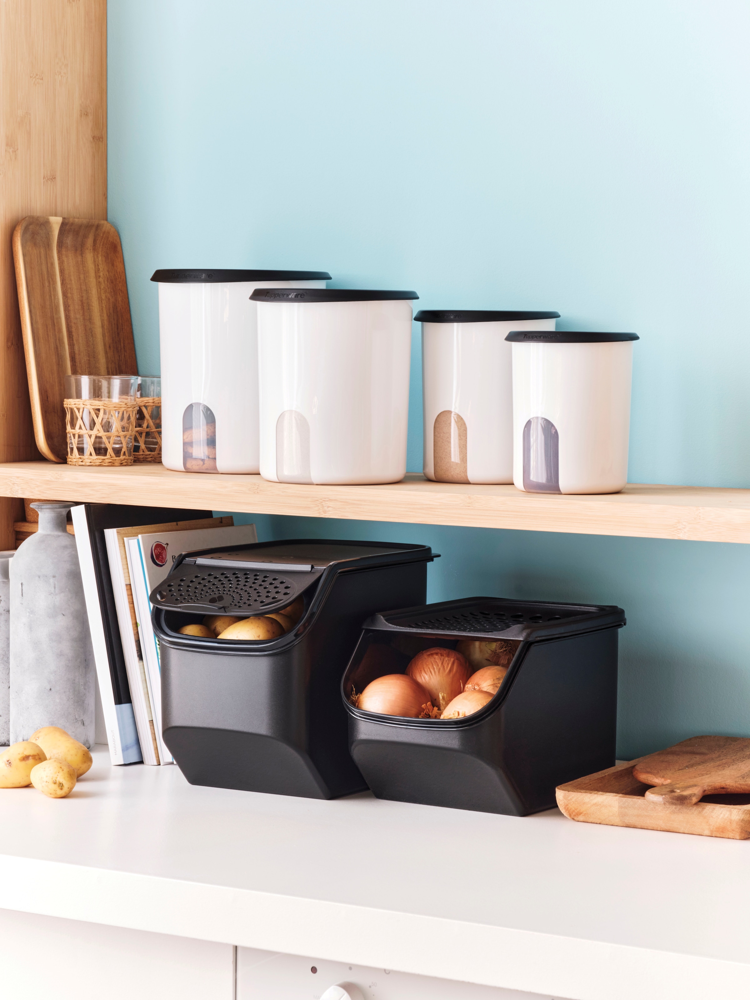 TUPPERWARE Aufbewahrungssystem »Tupperware, PotatoSmart 8,3 l + OnionSmart 5,5 l« Set, 2 Stk. tlg. die perfekte Lösung für die Lagerung Ihrer Lebensmittel