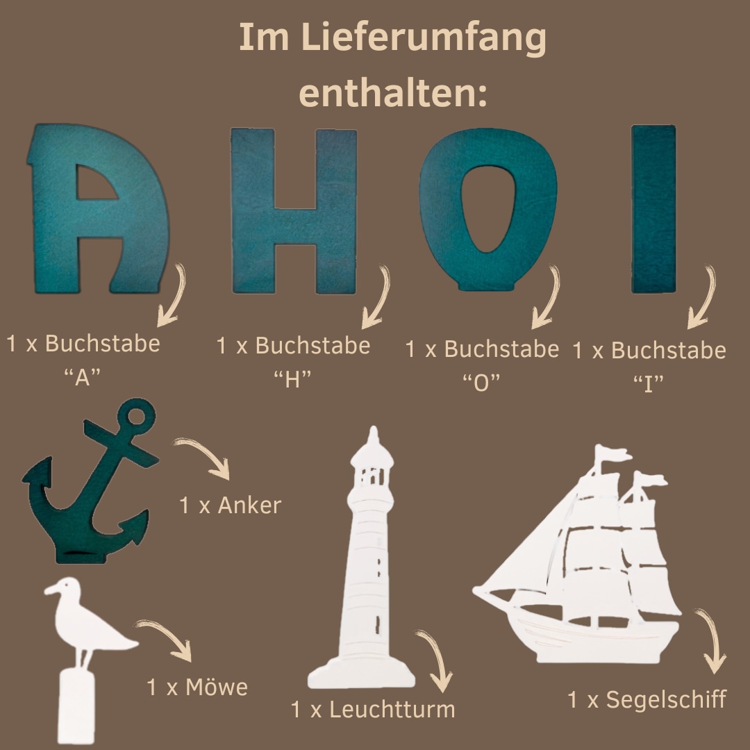 Weigla Deko-Schriftzug »und Figurenset "Maritim" für WEIGLA Dekosockel, aus Holz« Erzgebirge garantiert, maritime Innendeko