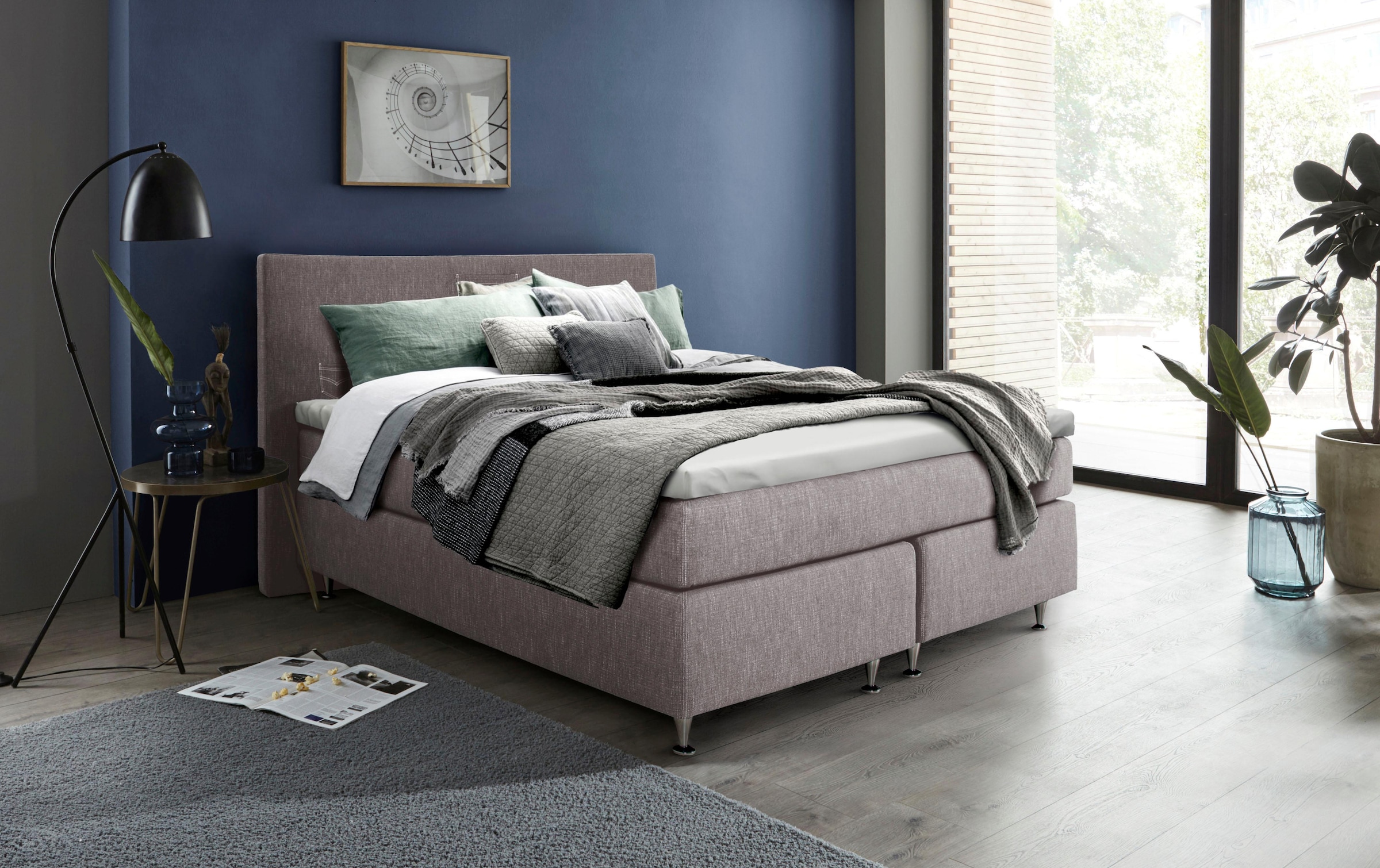 INOSIGN Boxspringbett »Zahara«, inkl. Topper, besonderes Highlight: aufgenähten Jeanstaschen - Optik